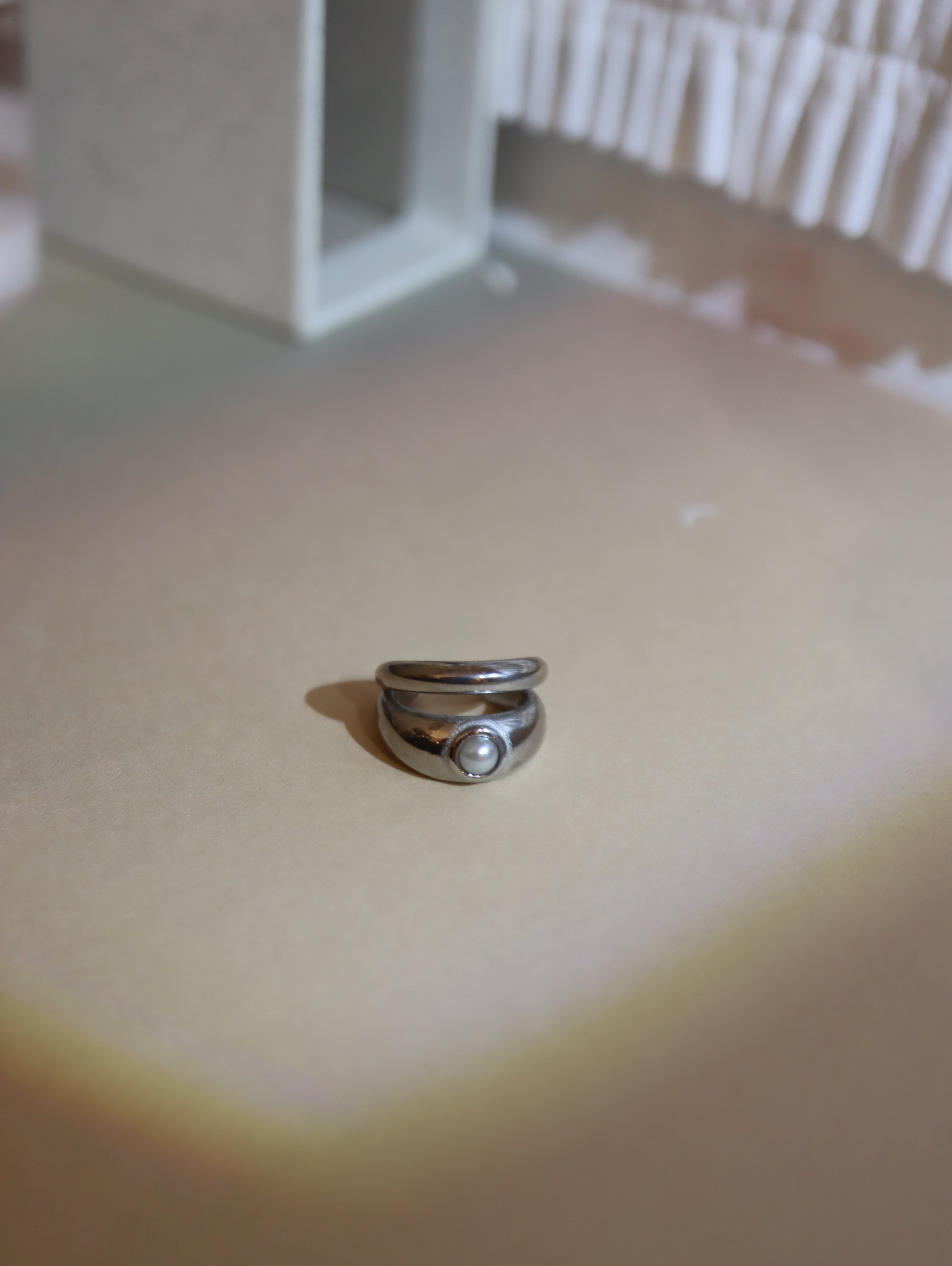 Double pearl stainless steel earcuff