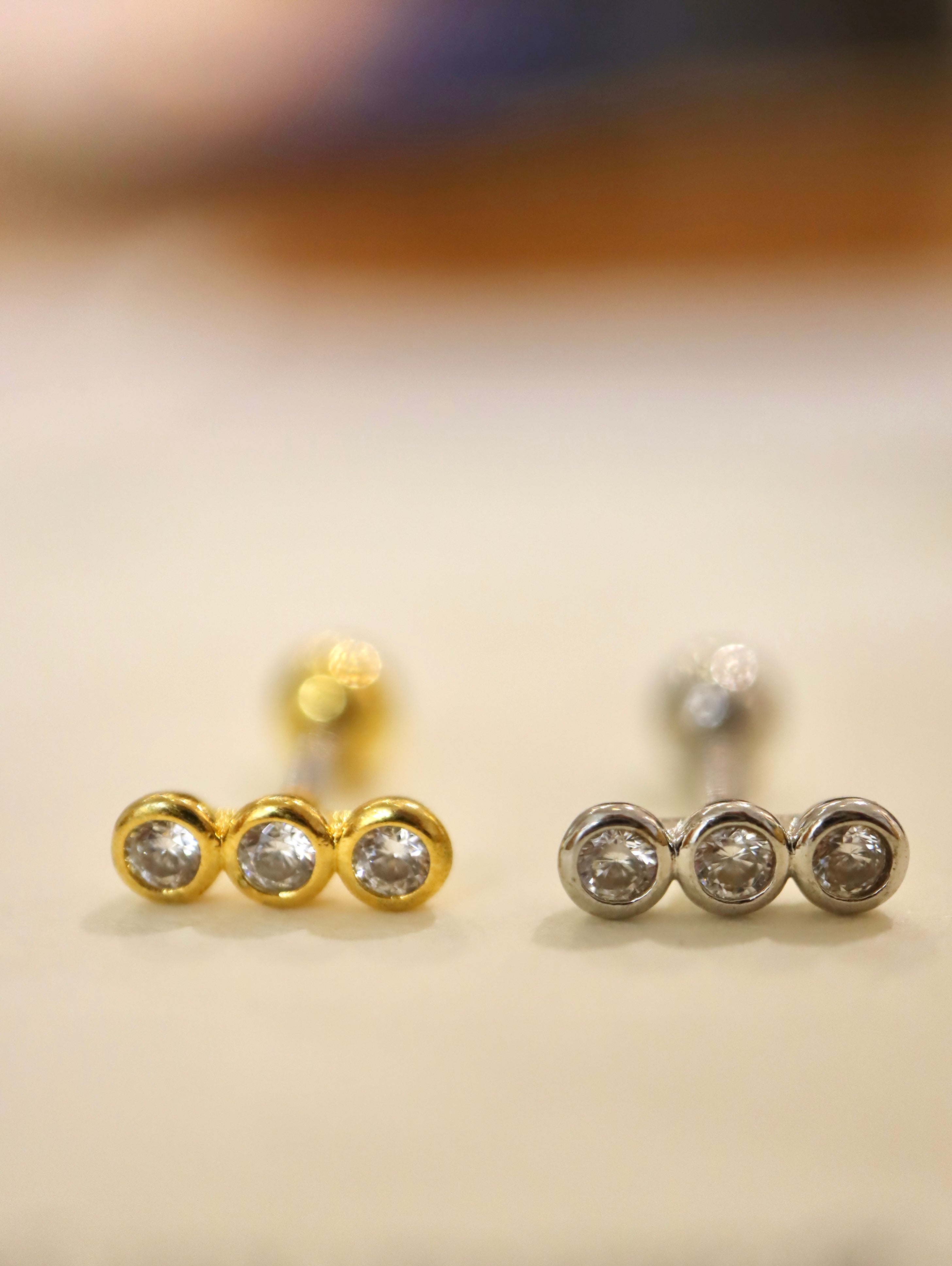 Triple round cz surgical steel piercing earring (1pc)