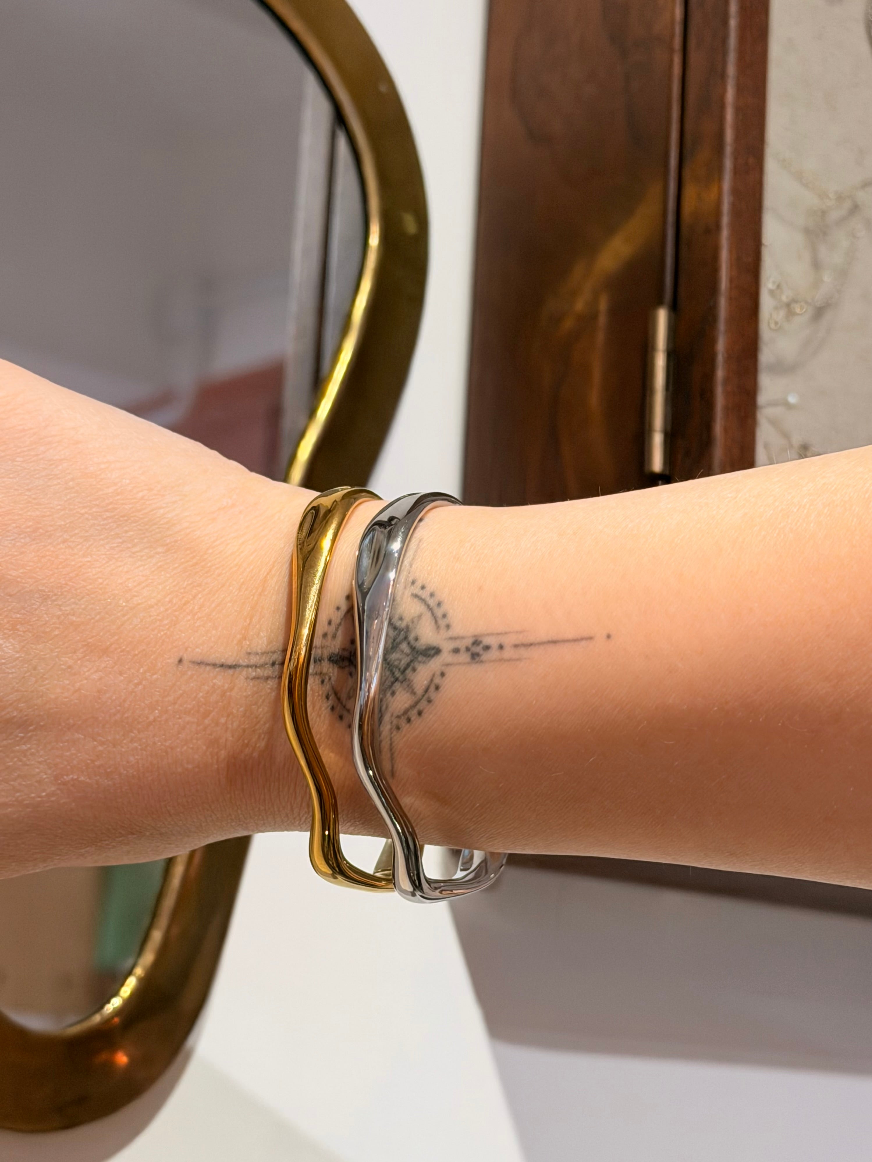 Wave Stainless Steel Open Bangle Cuff