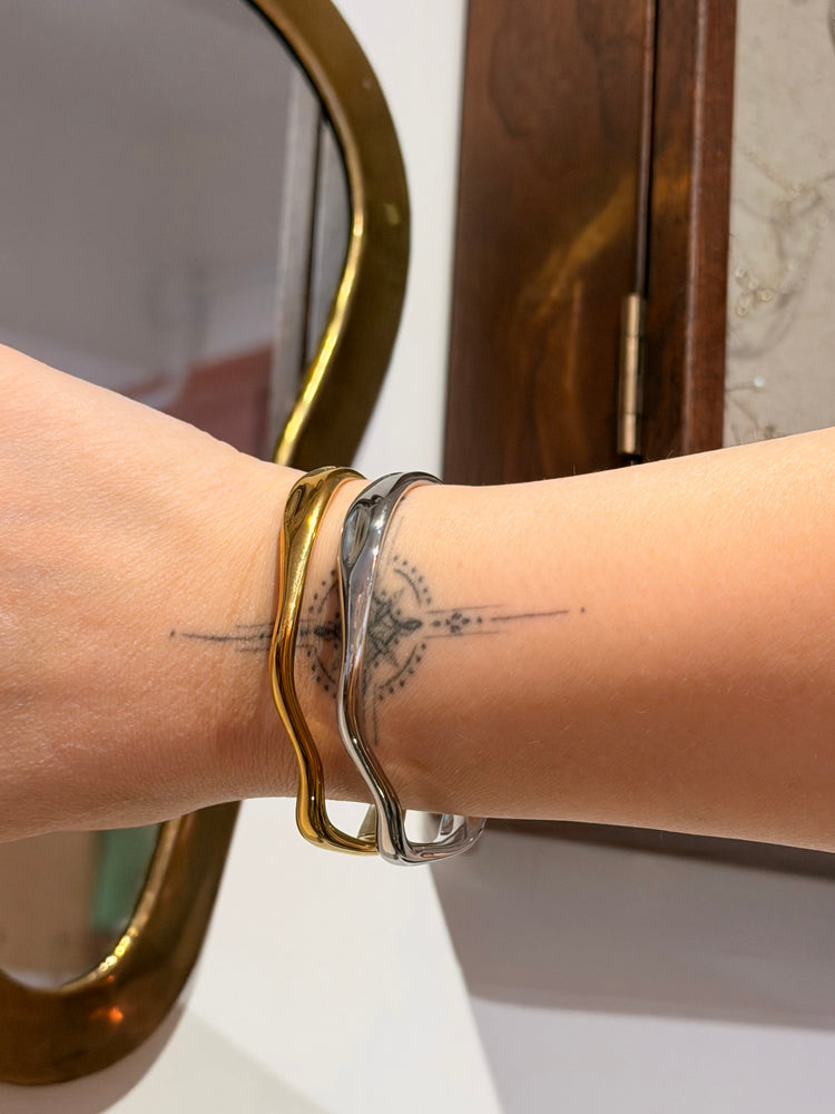 Wave Stainless Steel Open Bangle Cuff