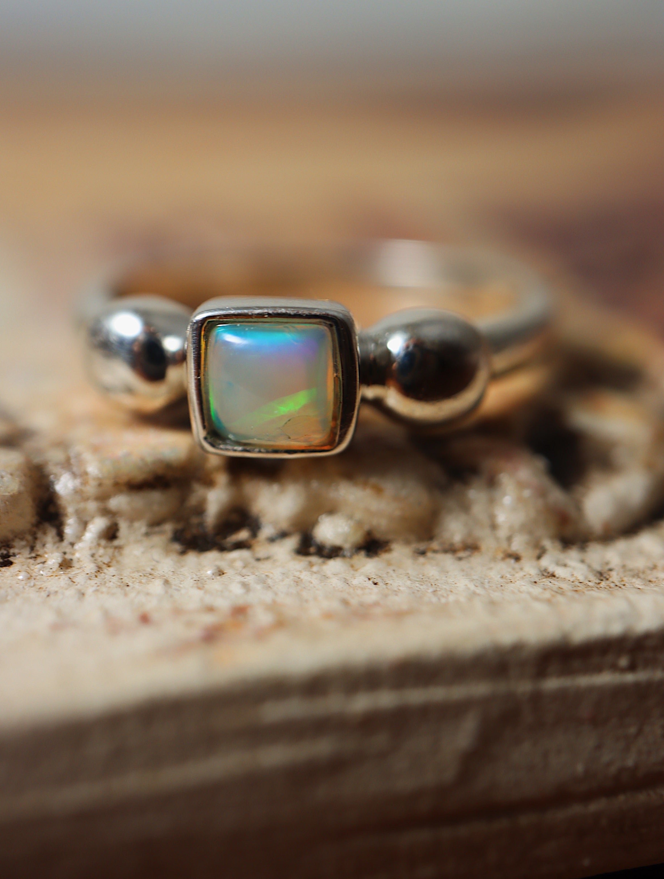 Square Ethiopian Opal Silver 925 ring