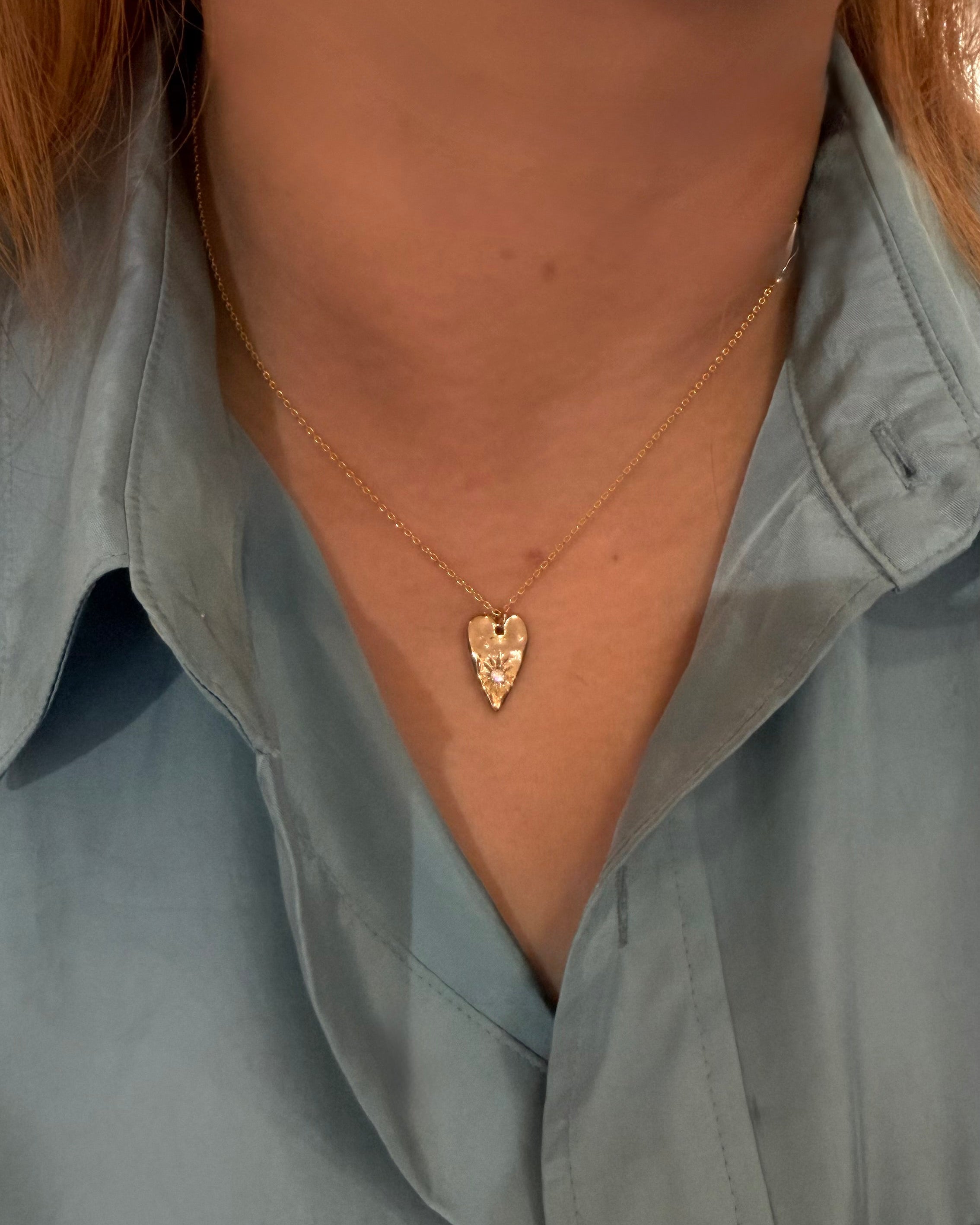 Long heart stud cz necklace