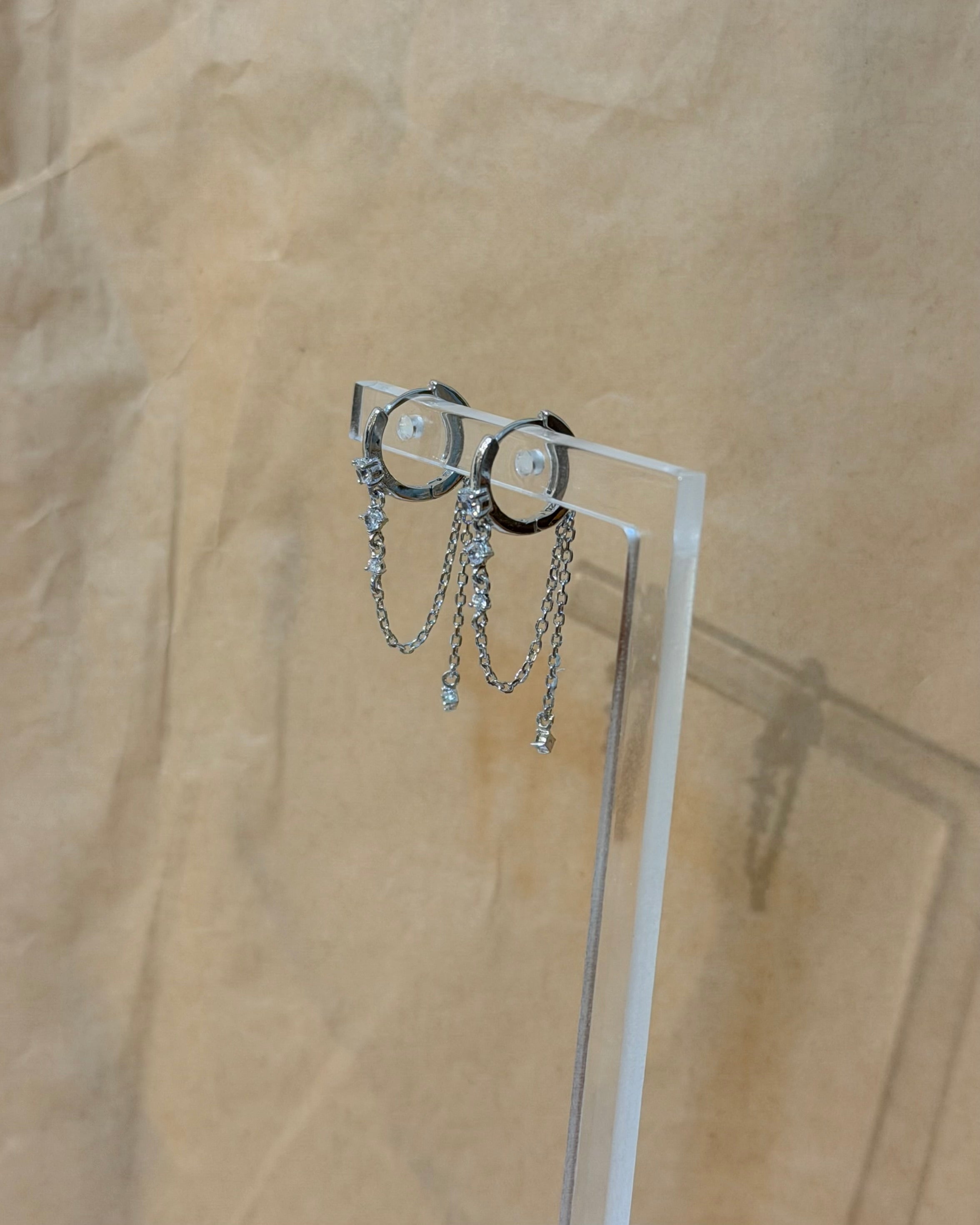 Drop chain cz silver925 earrings