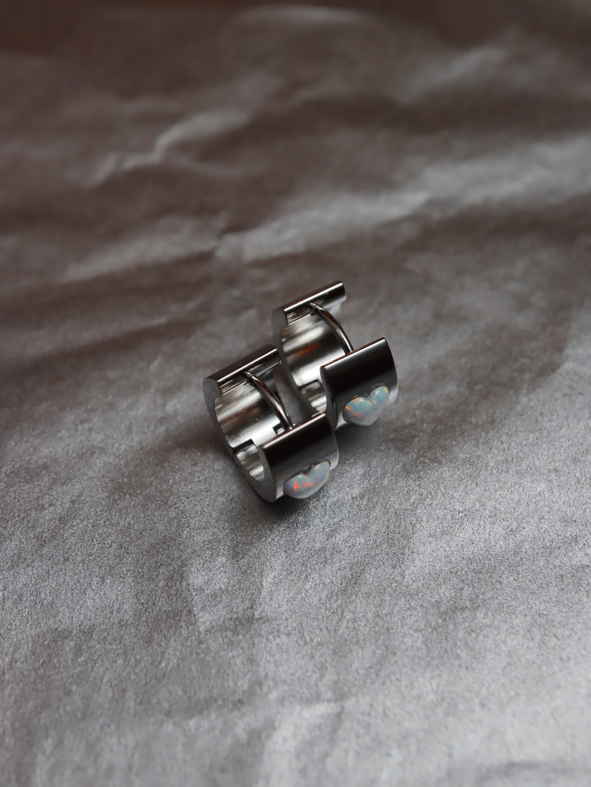 Surgical steel heart opal hoop earrings