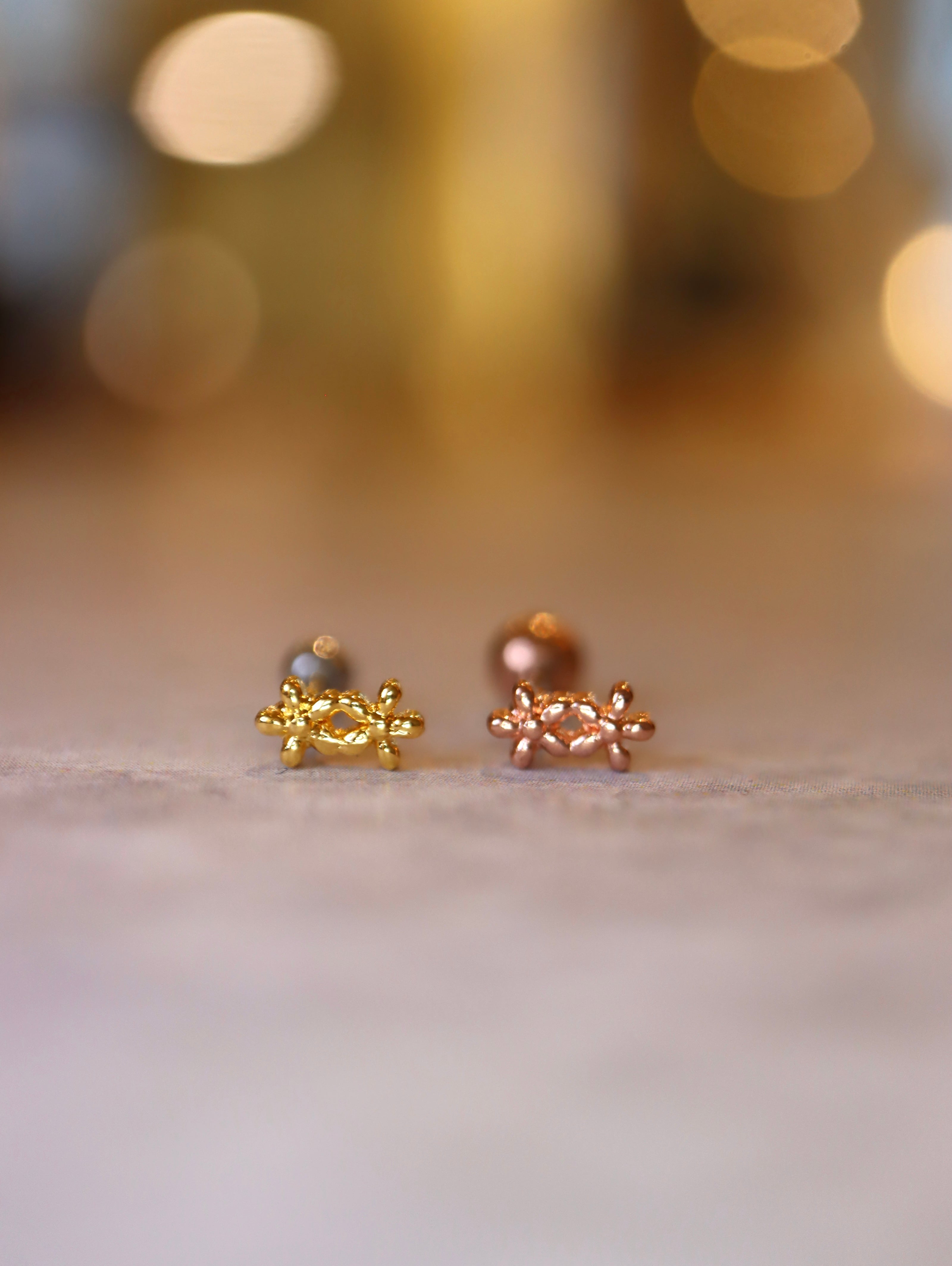 Twin Blossom Bar Stud Surgical Steel Earring (1pc)
