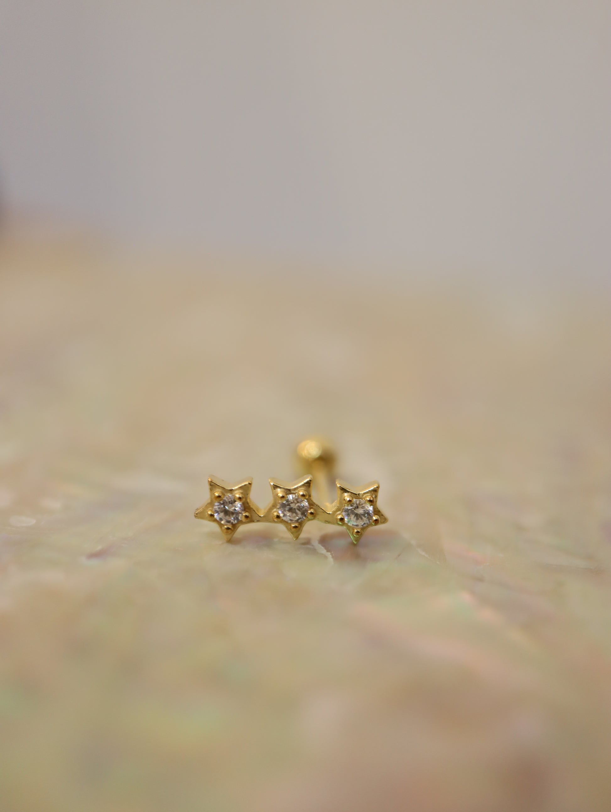 Triple star cz 925 silver stud piercing