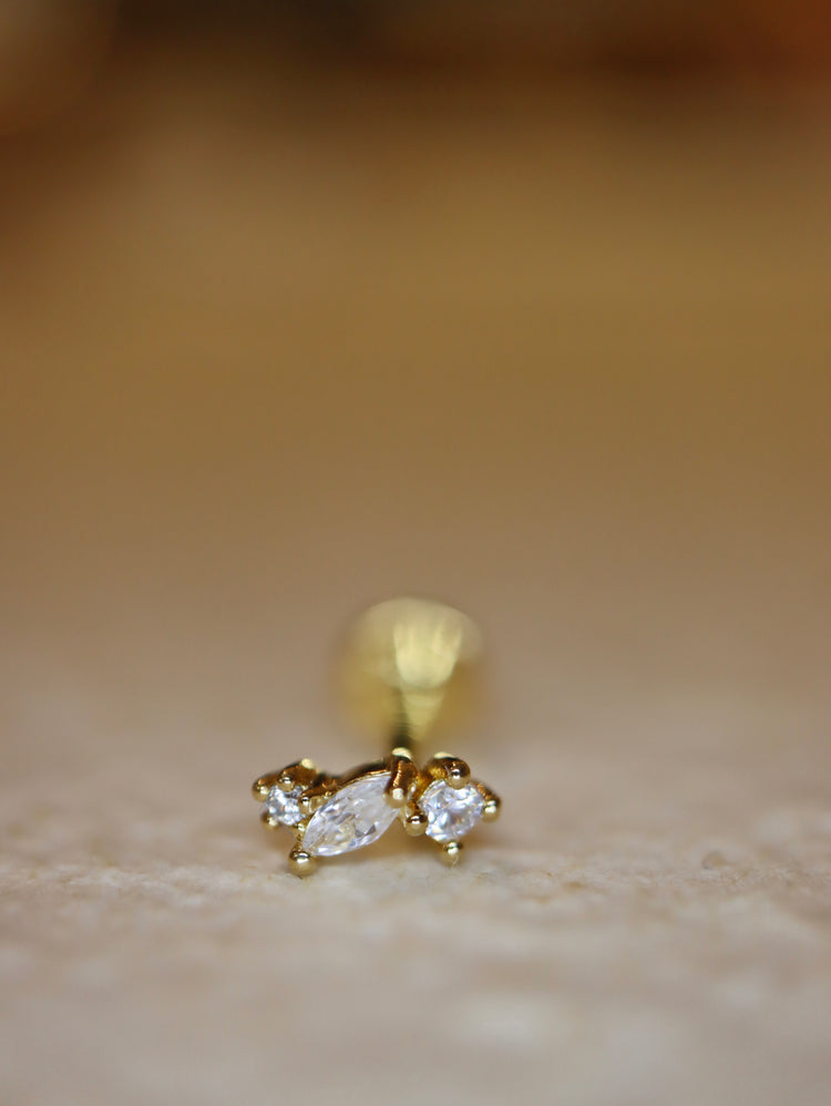 Marquise Trio Curved Stud 925 Silver Earring Piercing (1pc)