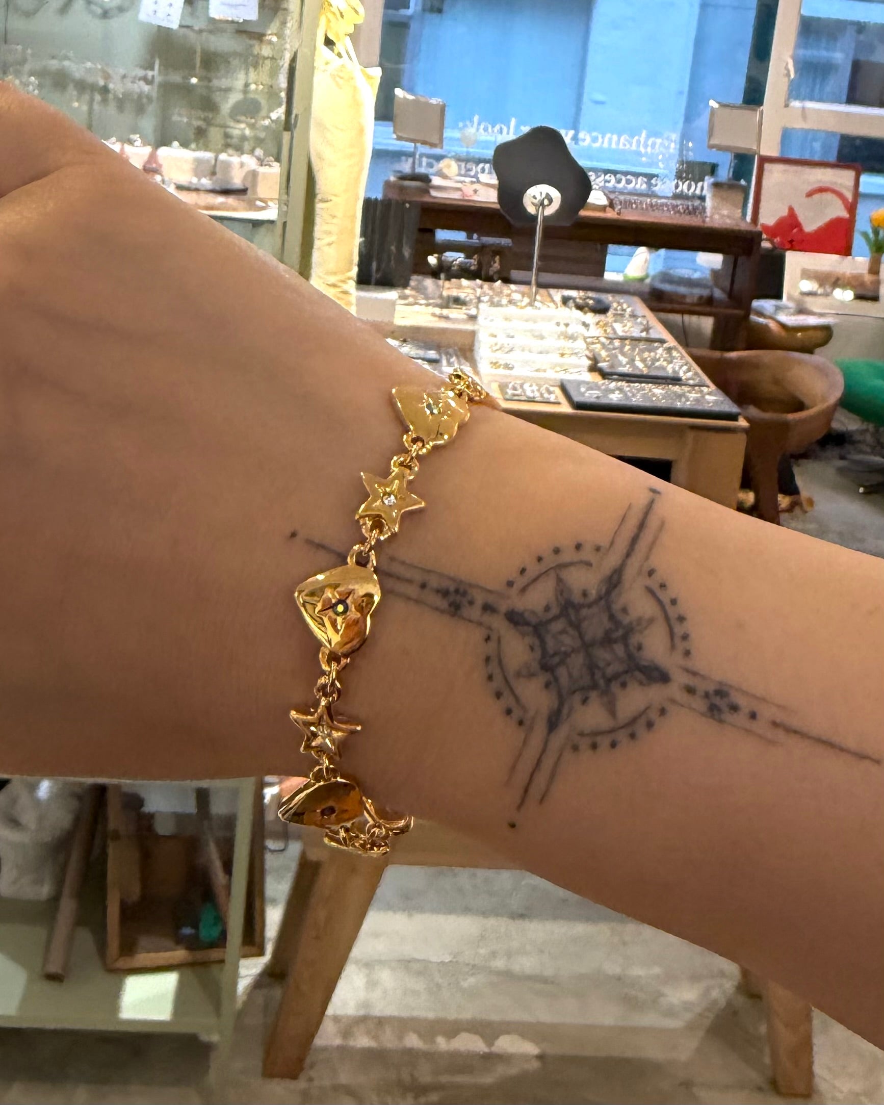 Starlit Heart Chain Brass Bracelet