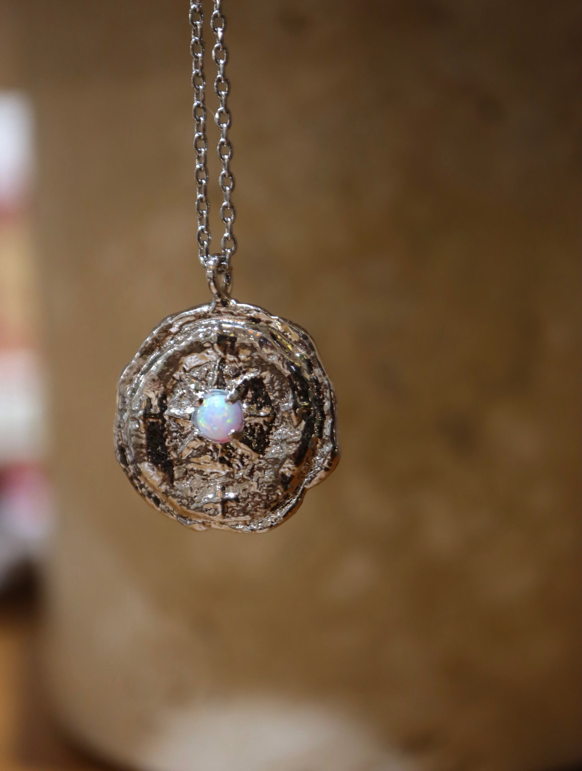 Opal coin brass necklace