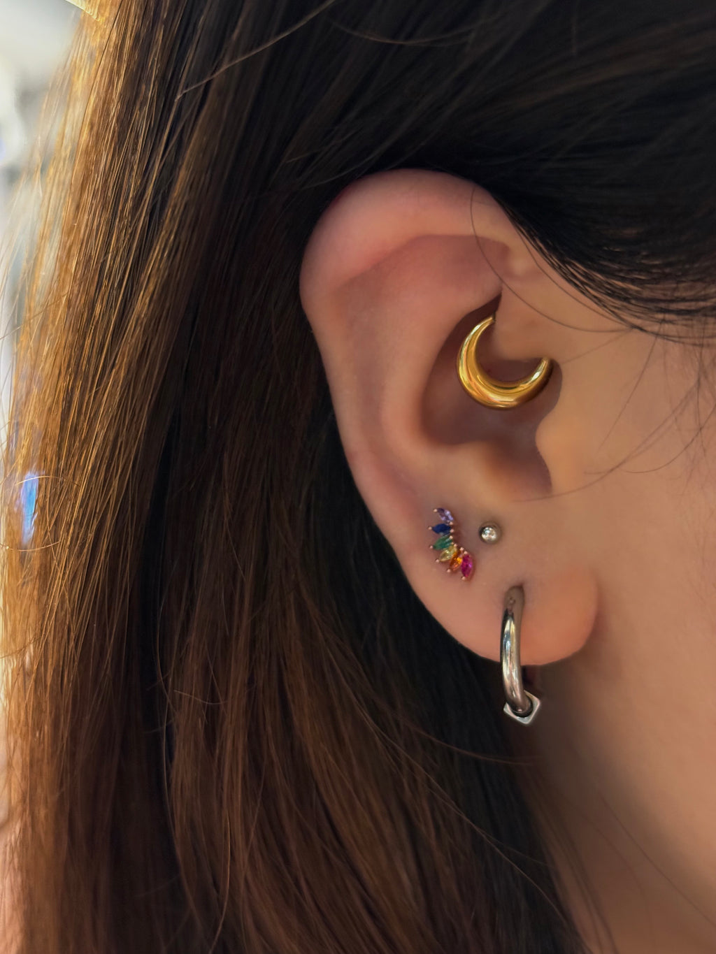 Rainbow cz marquise piercing surgical steel