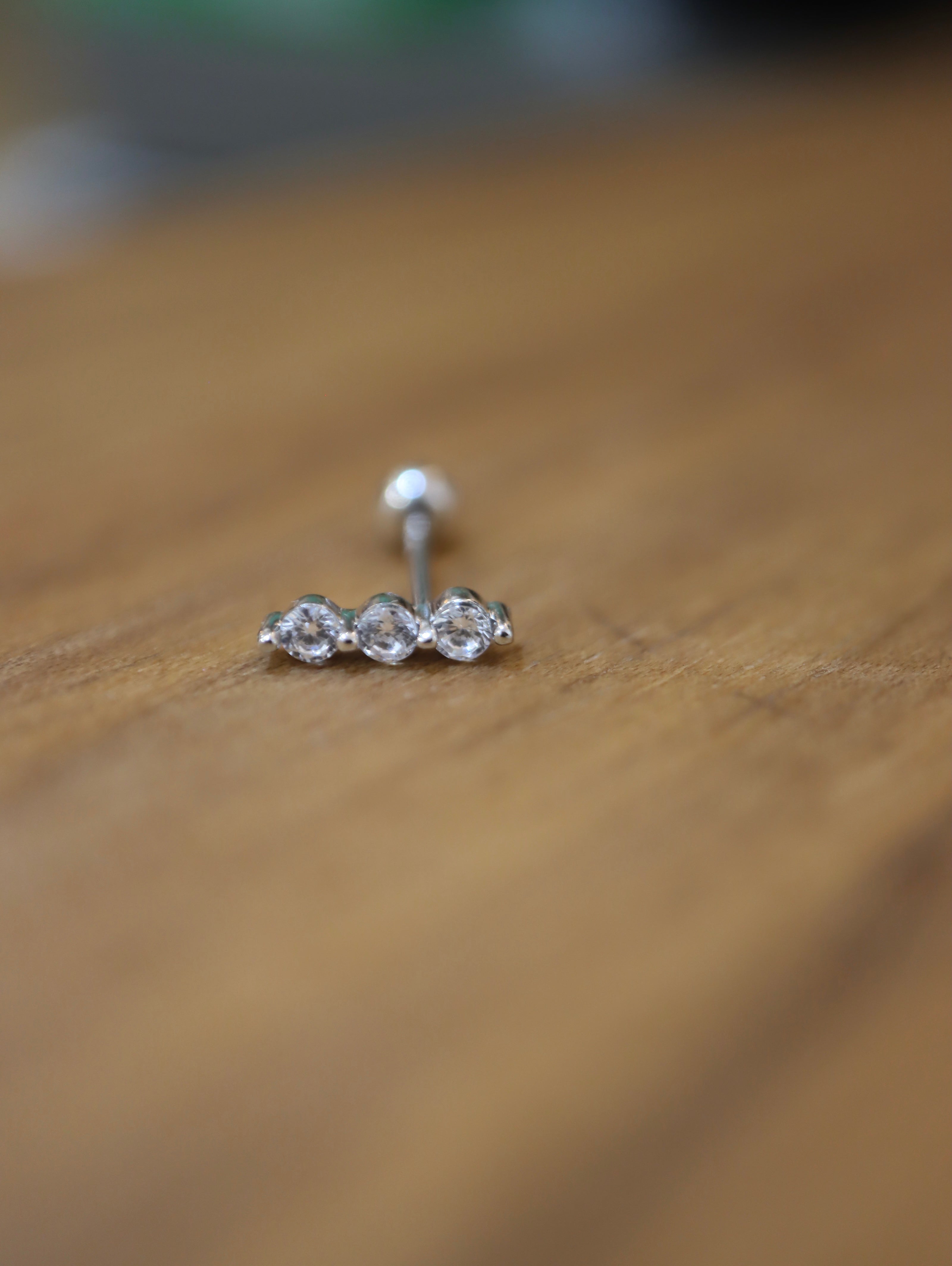 Triple cz stud 925 silver piercing