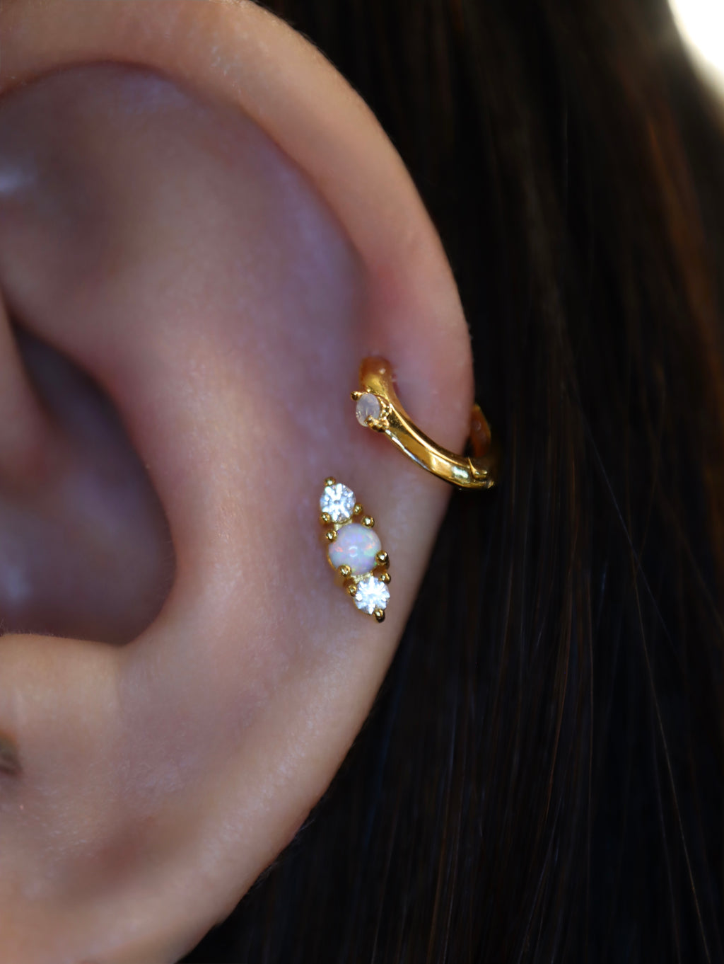 Moonstone mini huggie hoop earrings