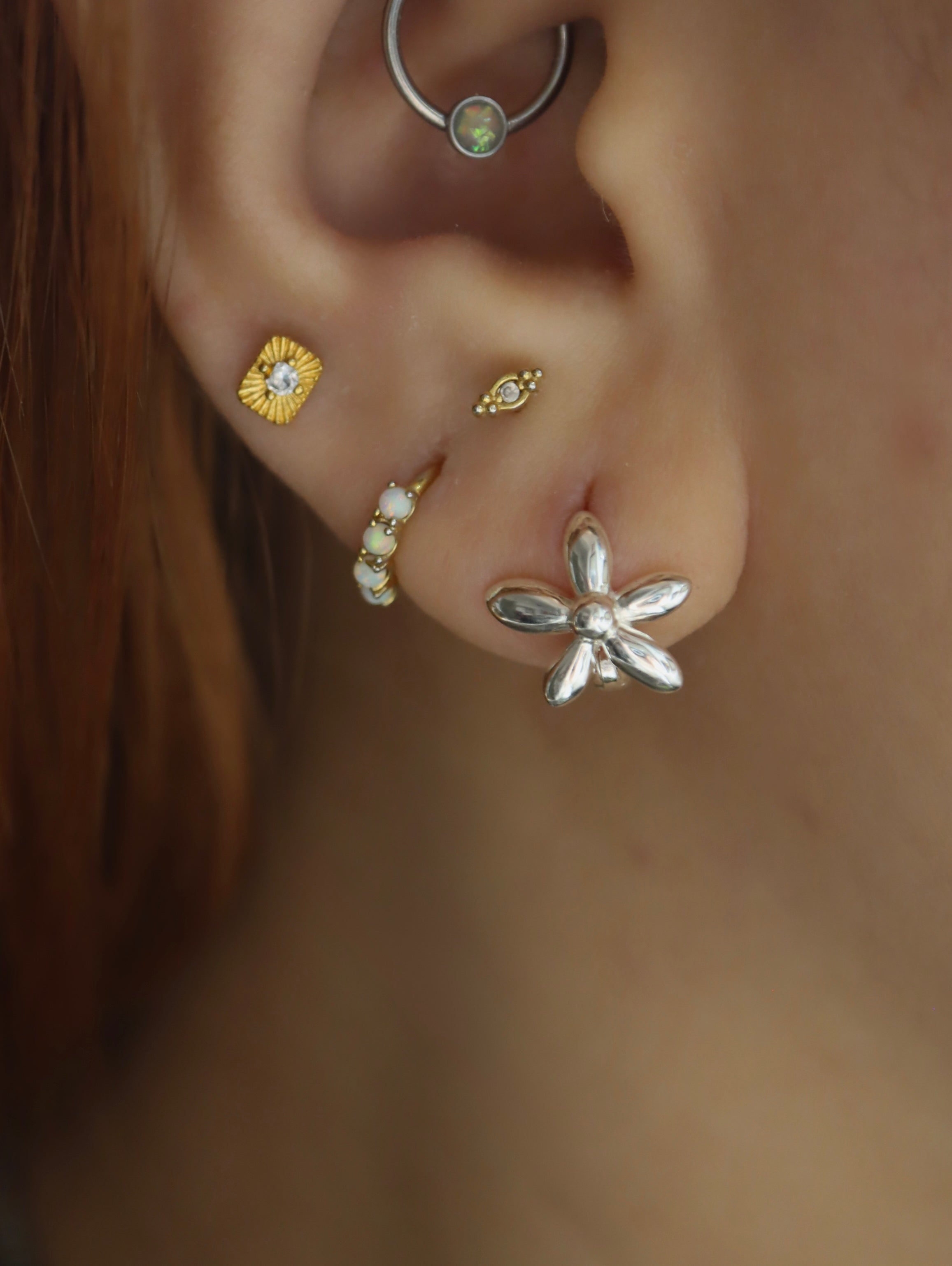 Petal flowers 925 silver hoop earrings