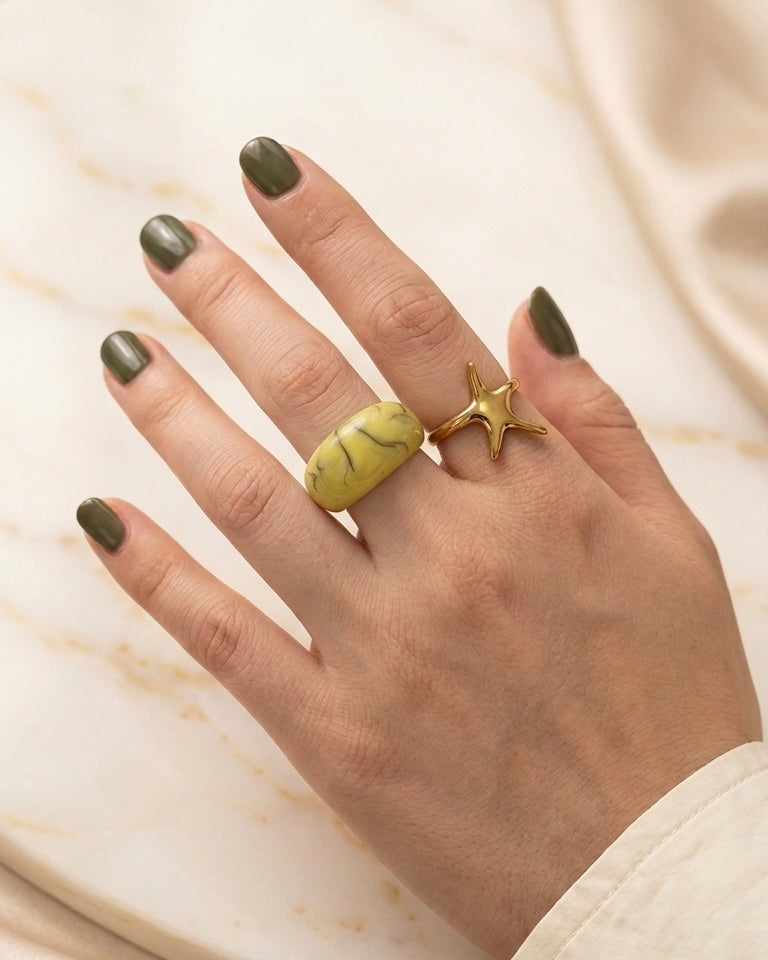 Marble pattern chunky resin unisex ring