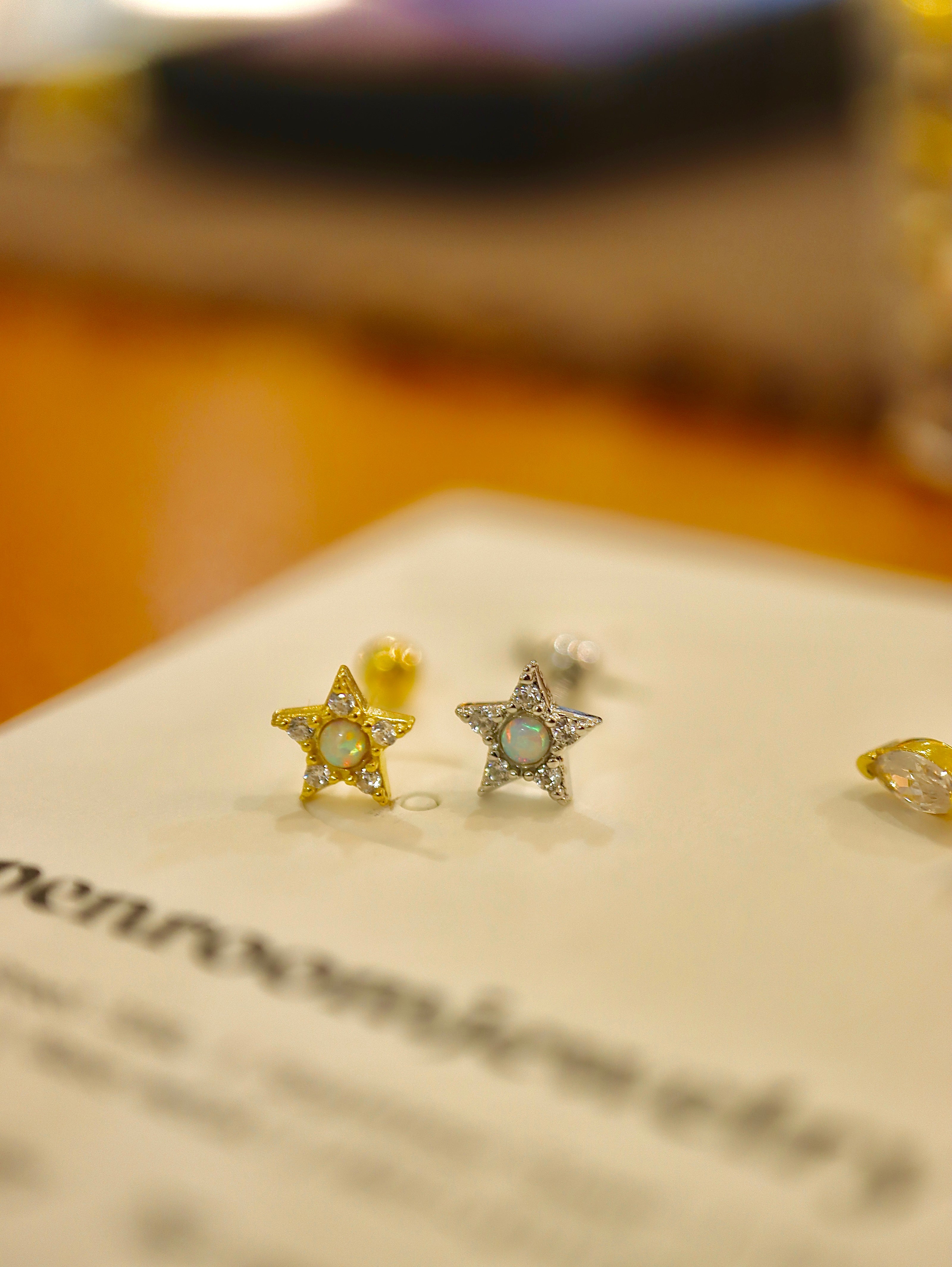 Star cz opal silver925 piercing stud earring (1pc)