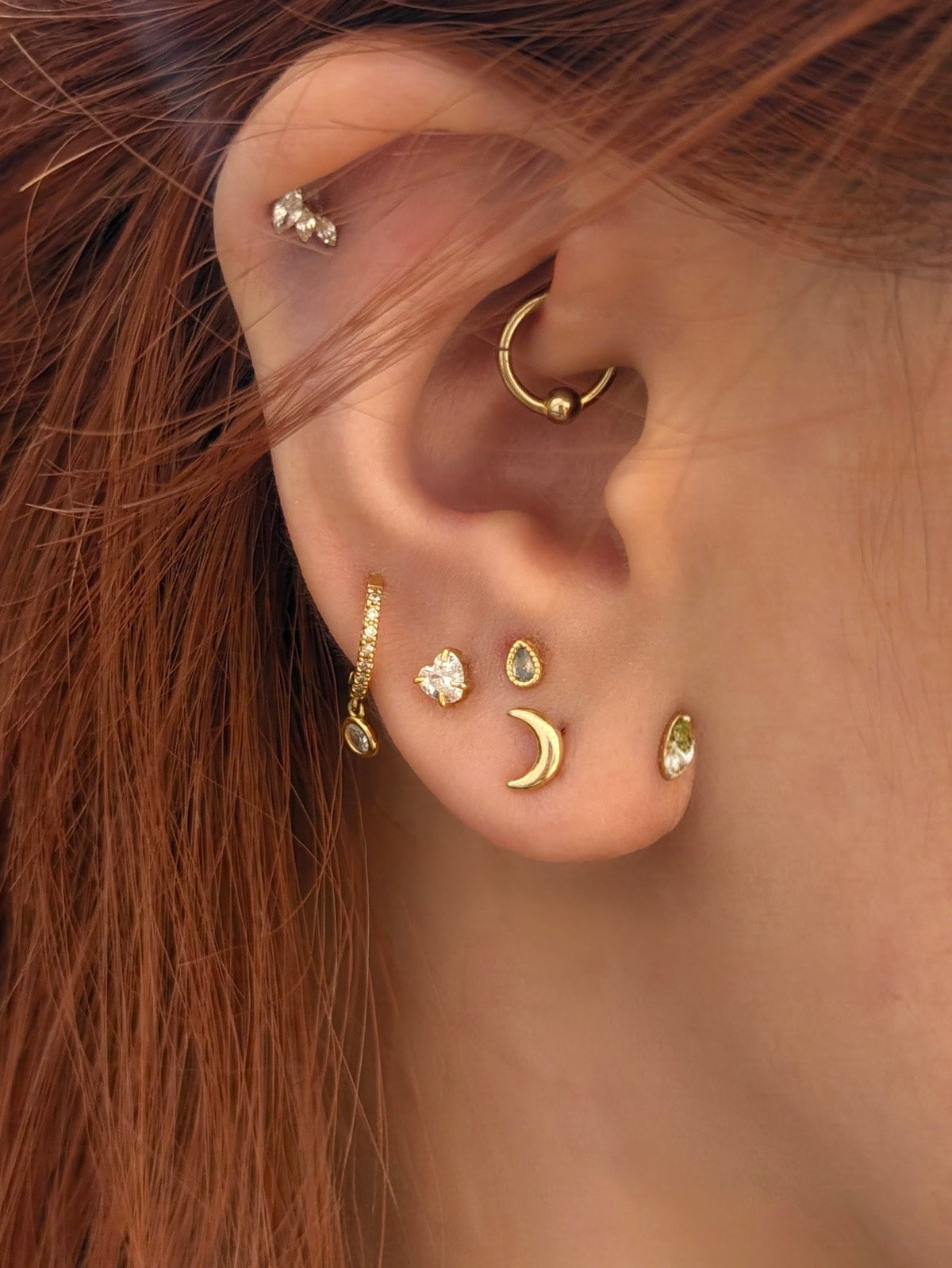 Heart cz 925 silver stud piercing earring (1pc)