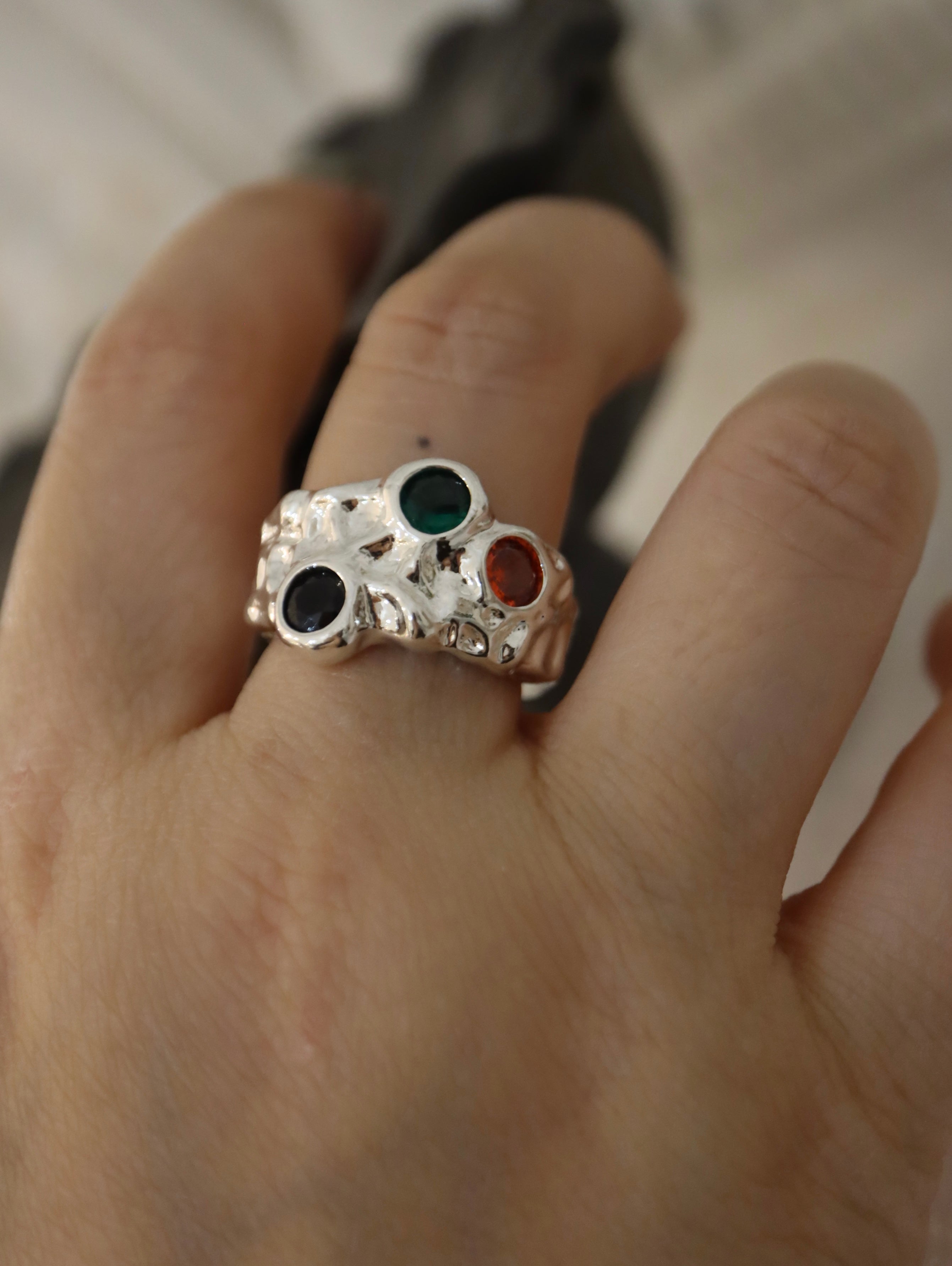 Chunky colour faux stone brass ring