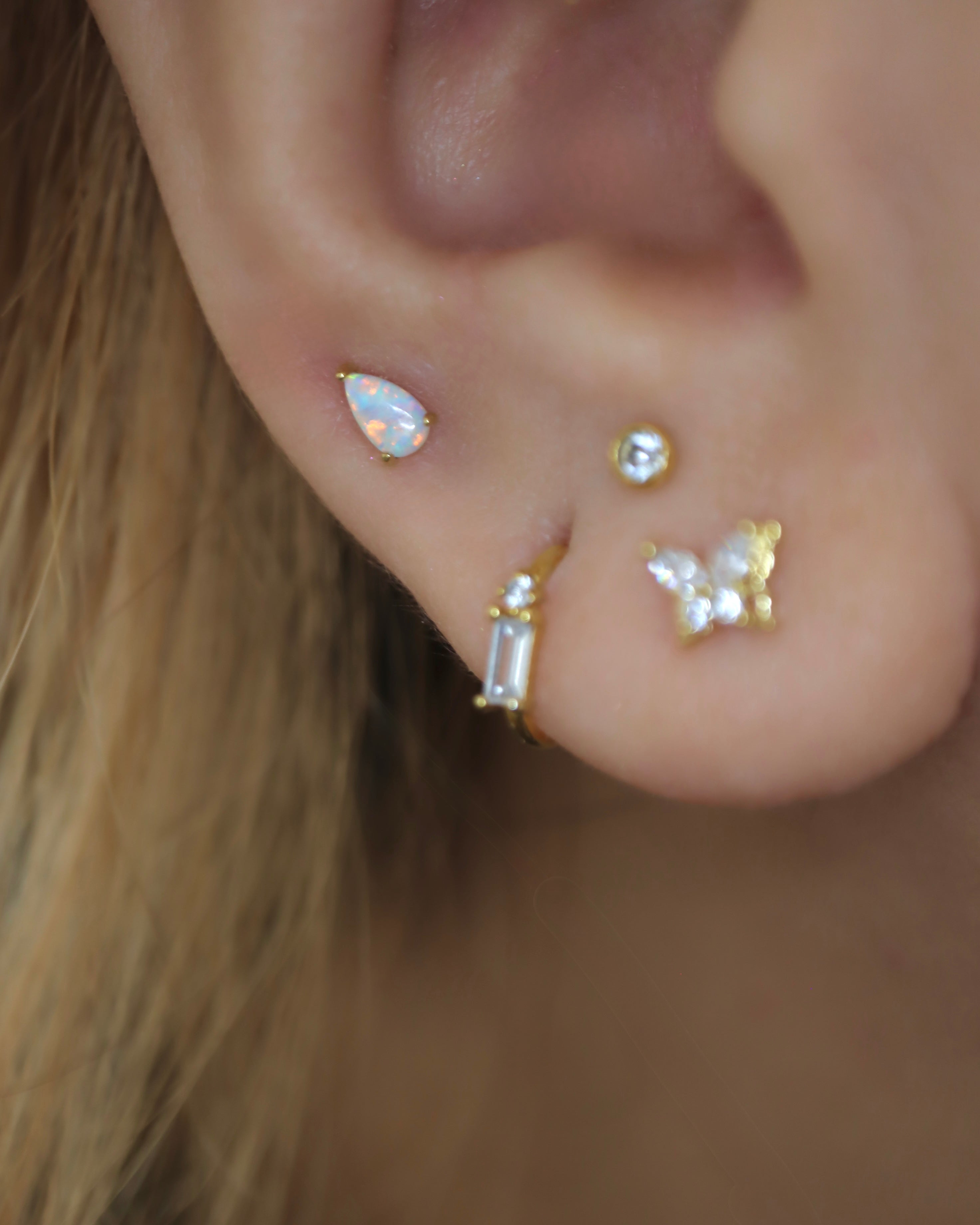 Opal drop 925 silver flat back piercing (1pc)