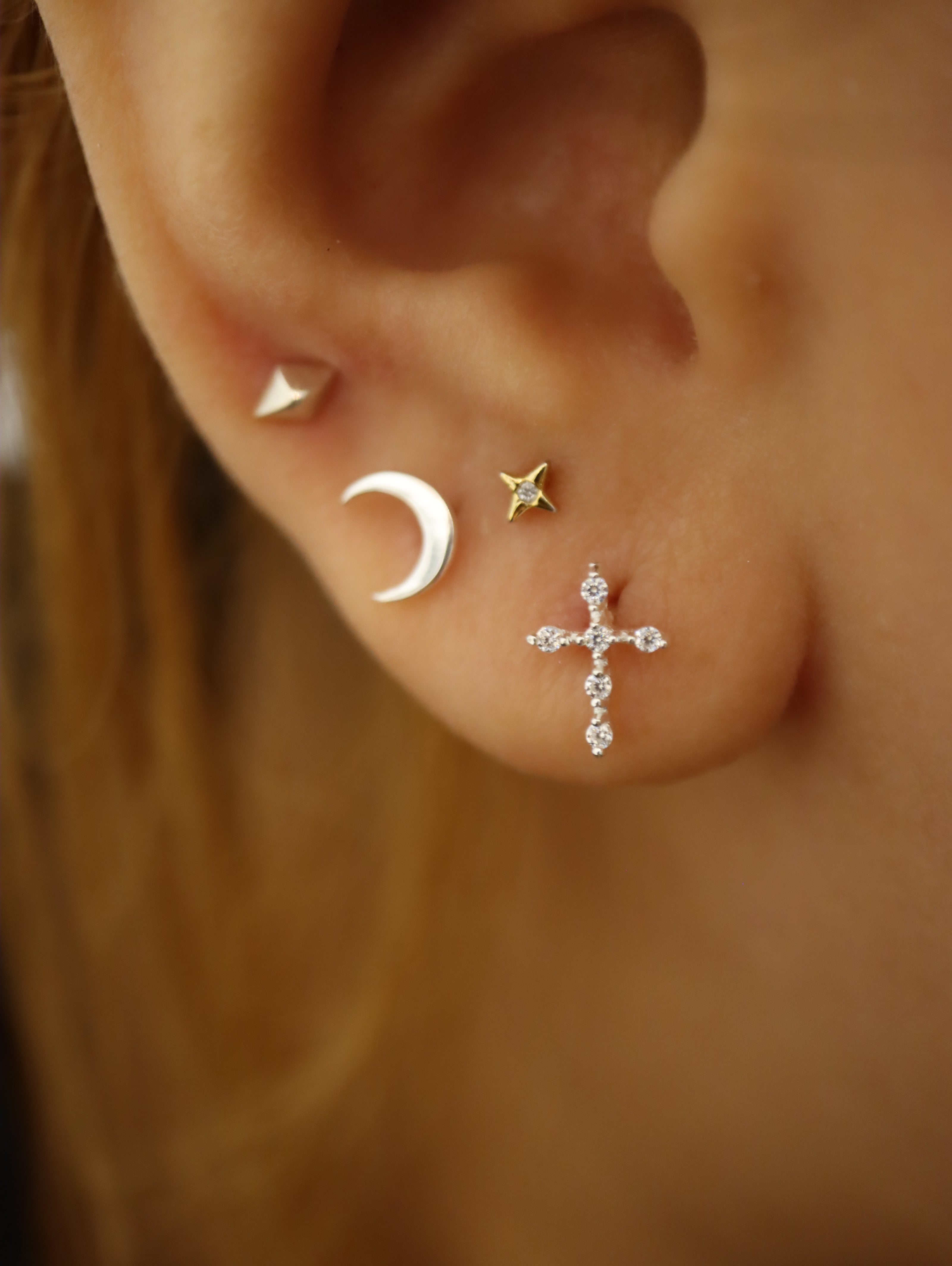 Cross cz 925 silver piercing earring (1pc)