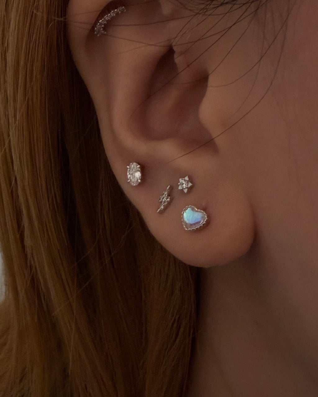 Heart moonstone 925 silver piercing earring (1pc)