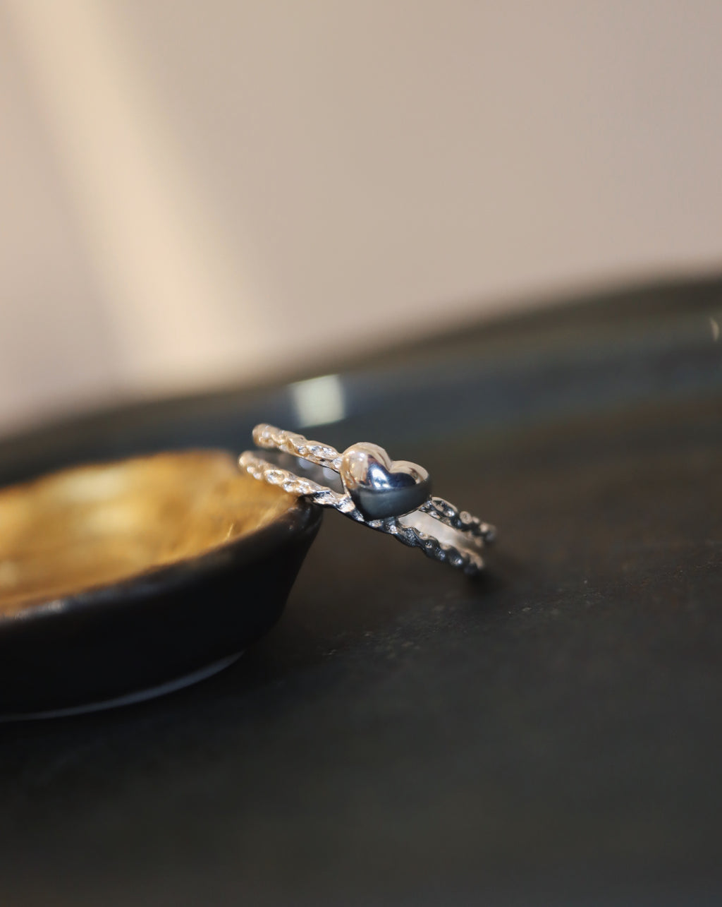 Heart double band 925 silver pinky ring