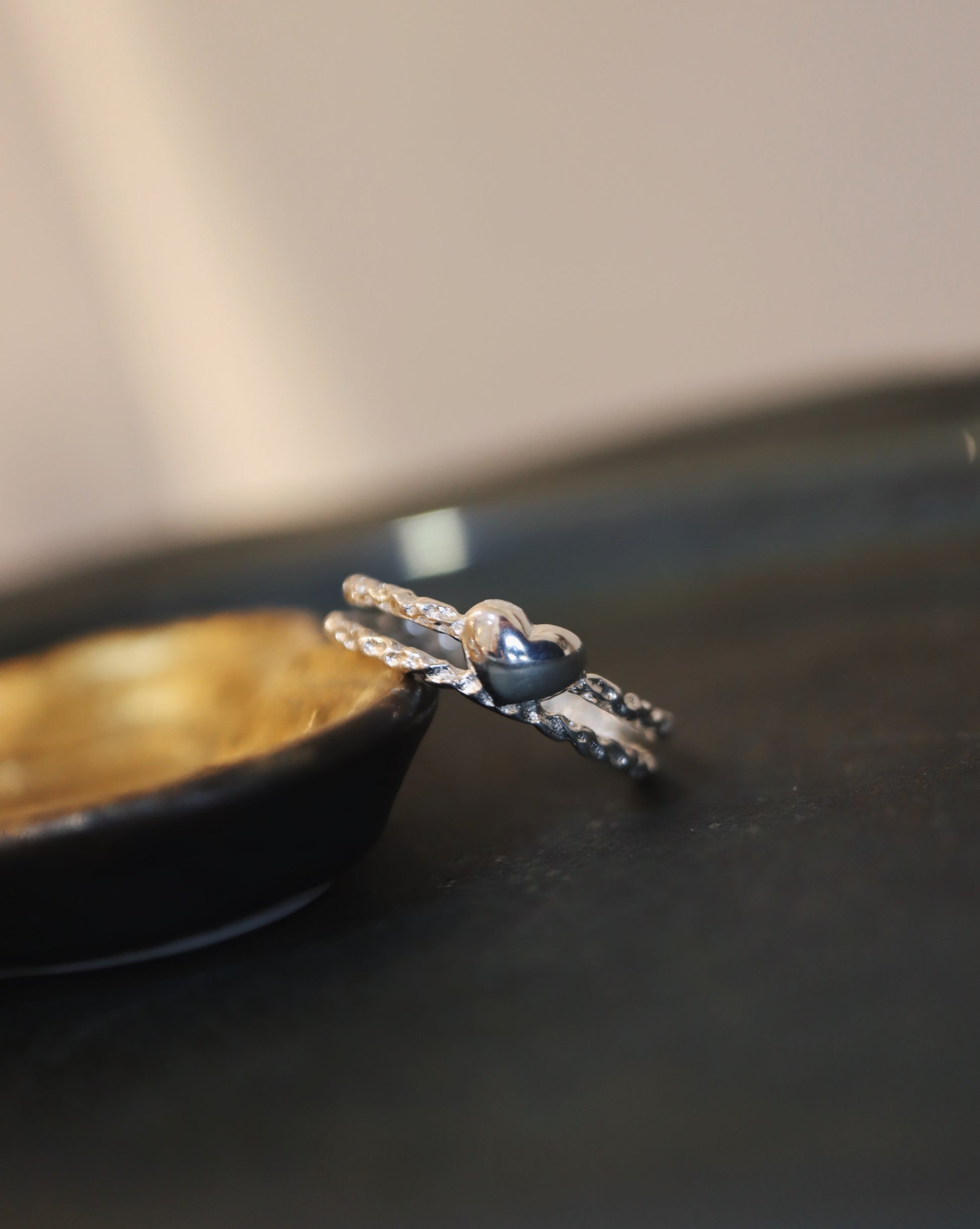 Heart double band 925 silver pinky ring