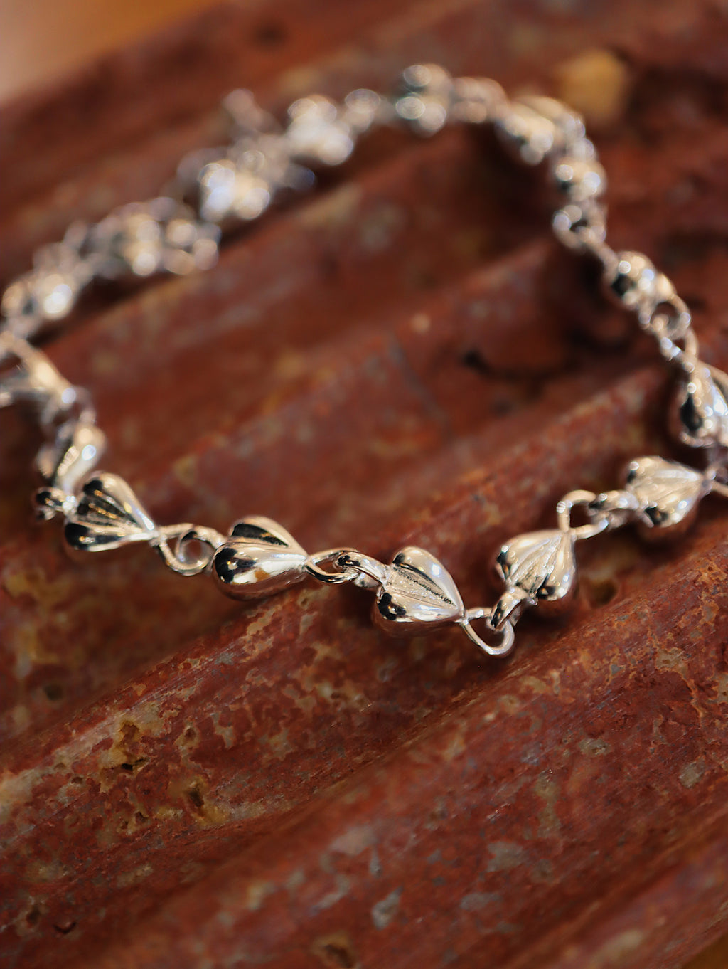 925 Sterling Silver Puffed Heart Chain Bracelet