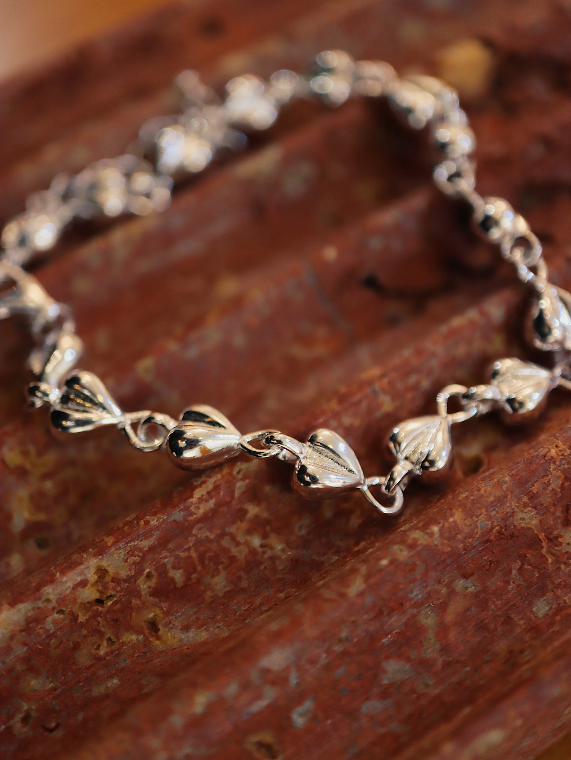 925 Sterling Silver Puffed Heart Chain Bracelet