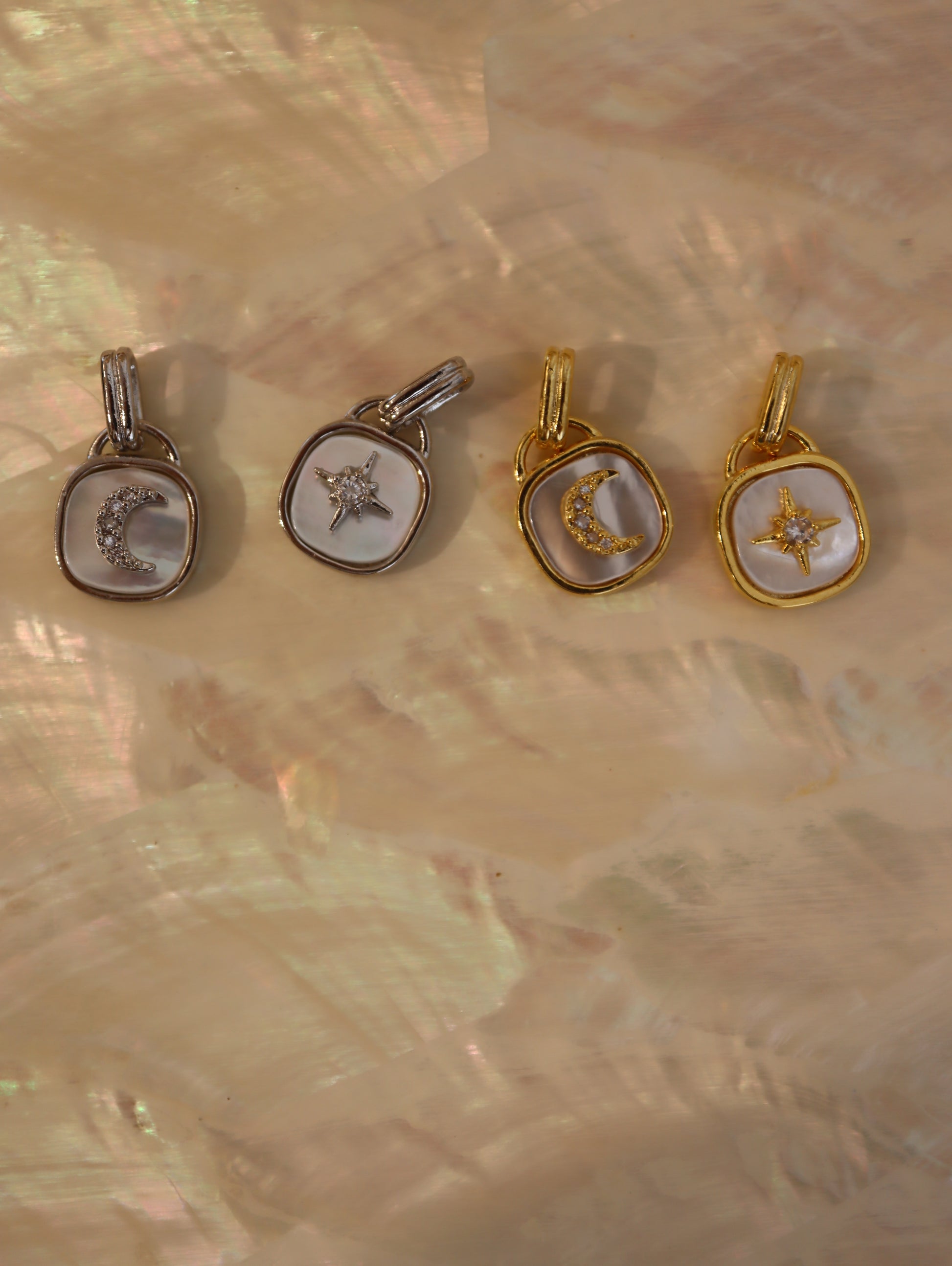 Crescent / sparkle shell coin necklace