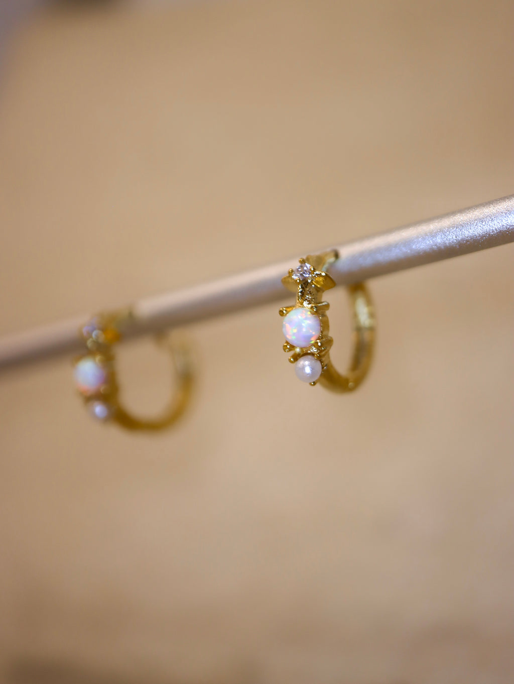 Opal star and pearl earrings