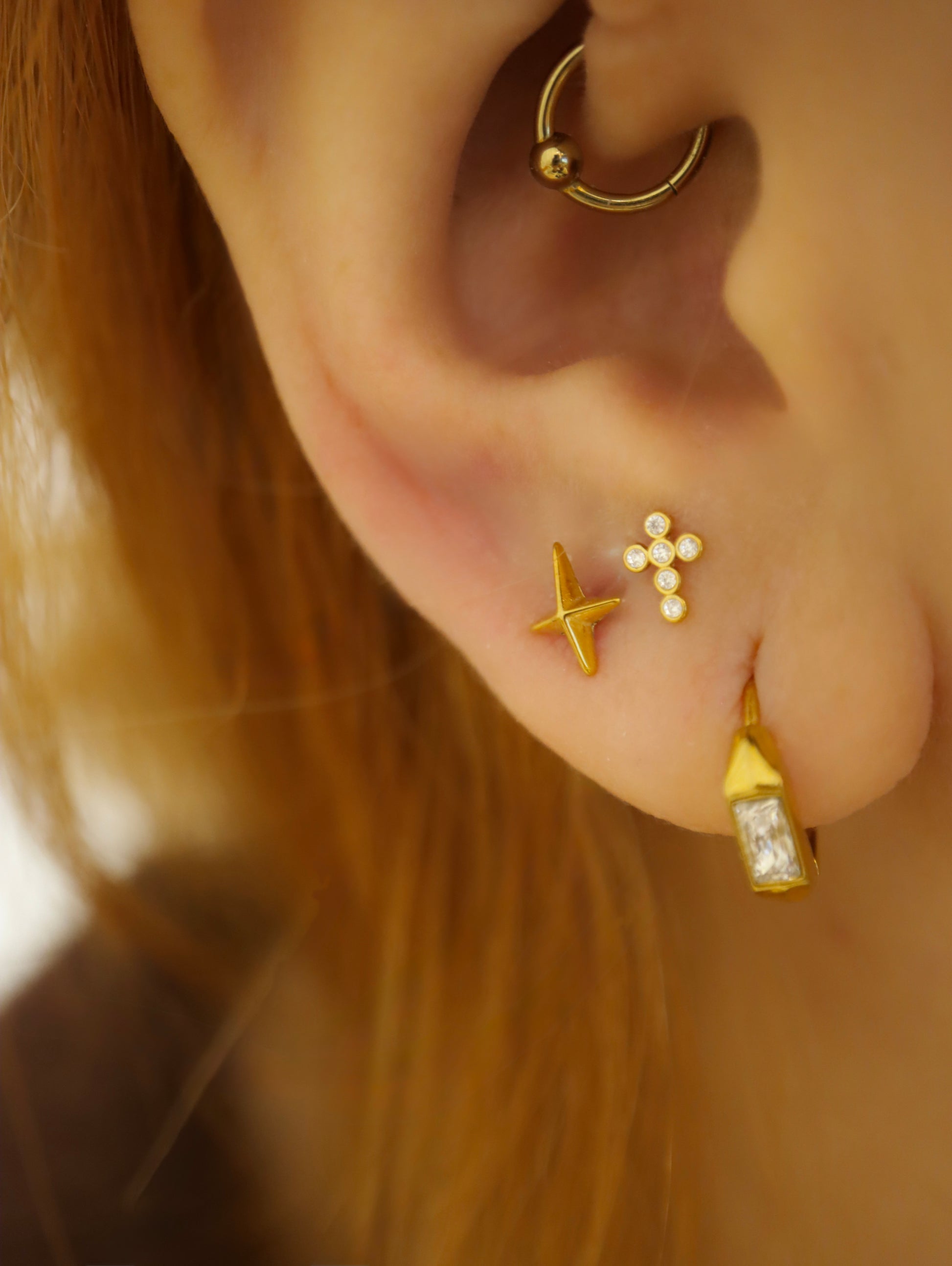 Cz cross stainless steel flat back piercing