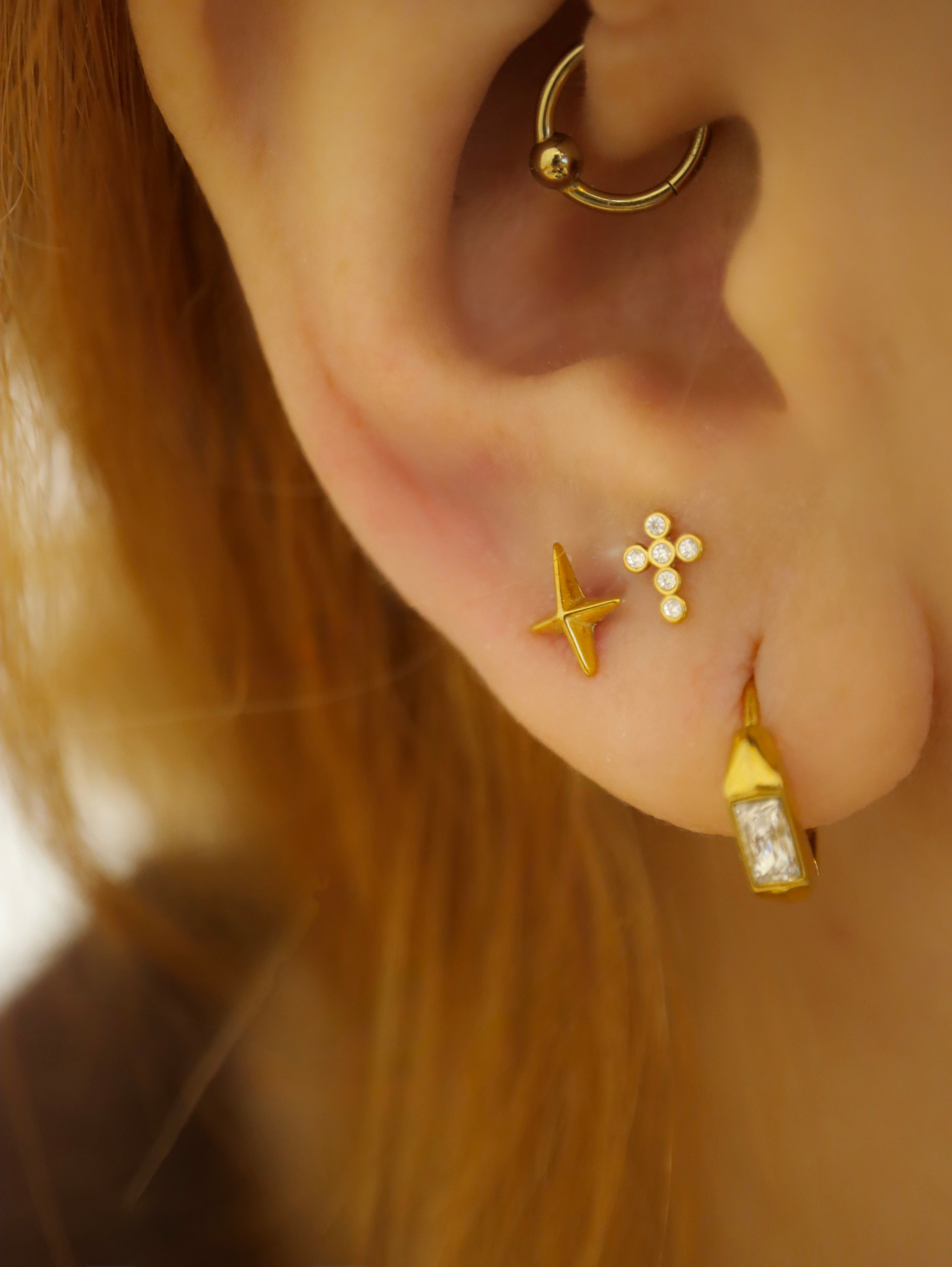 Cz cross stainless steel flat back piercing
