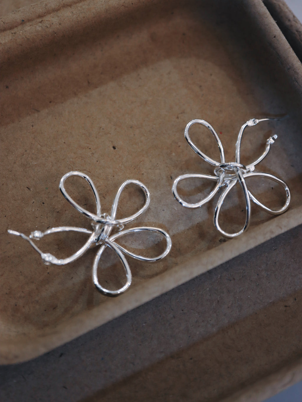 Wire Bow Silver Tone Earrings