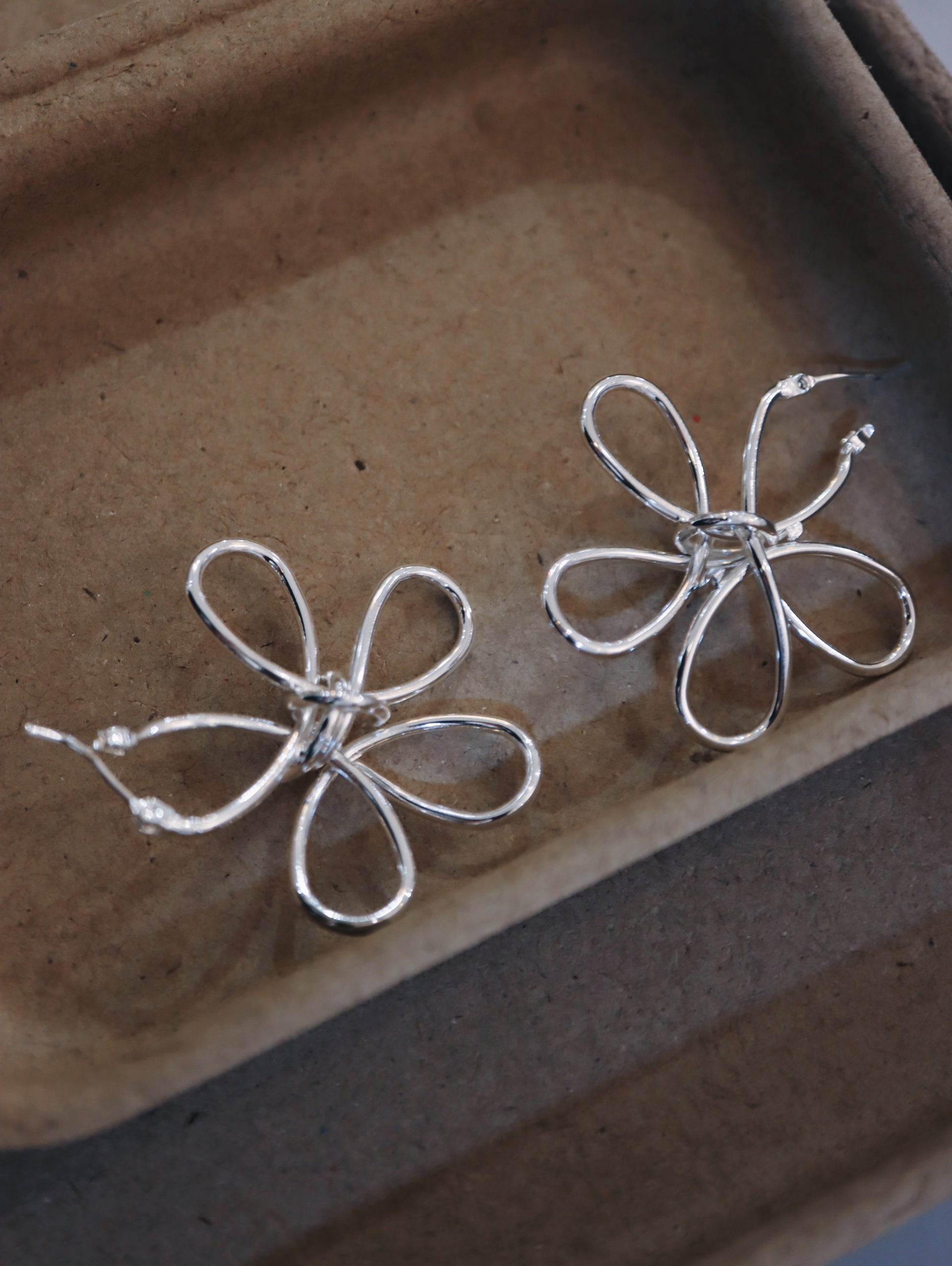 Wire Bow Silver Tone Earrings