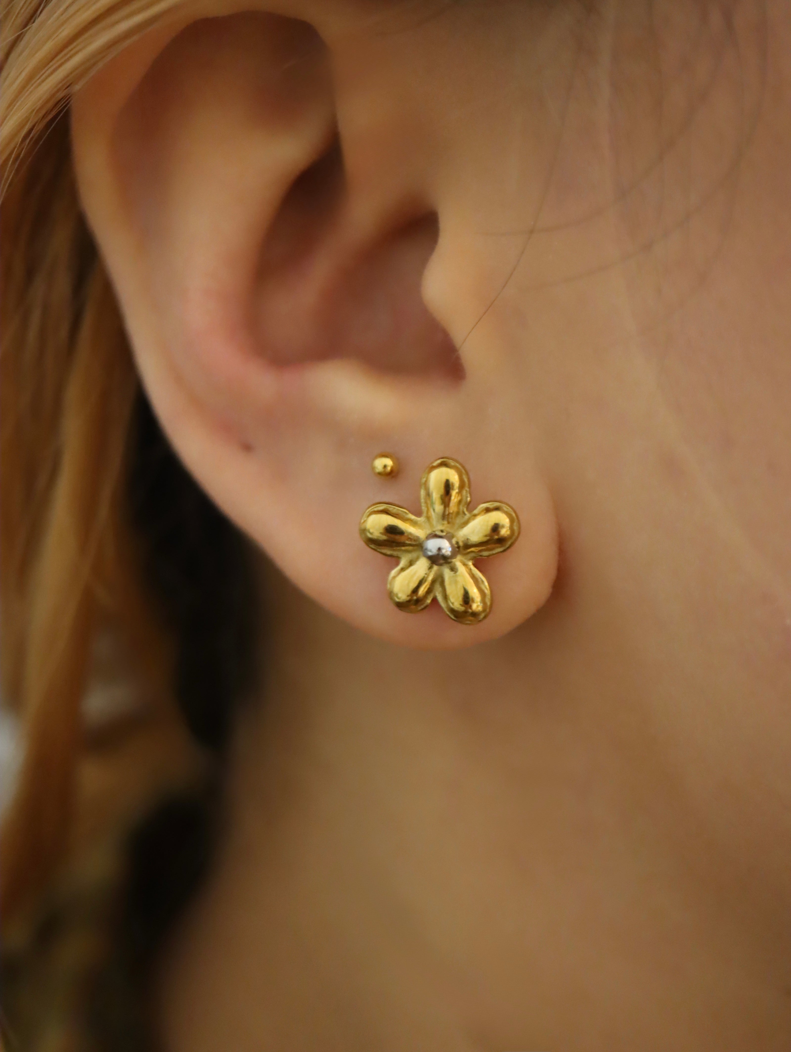 Mix tone stainless steel floral earrings