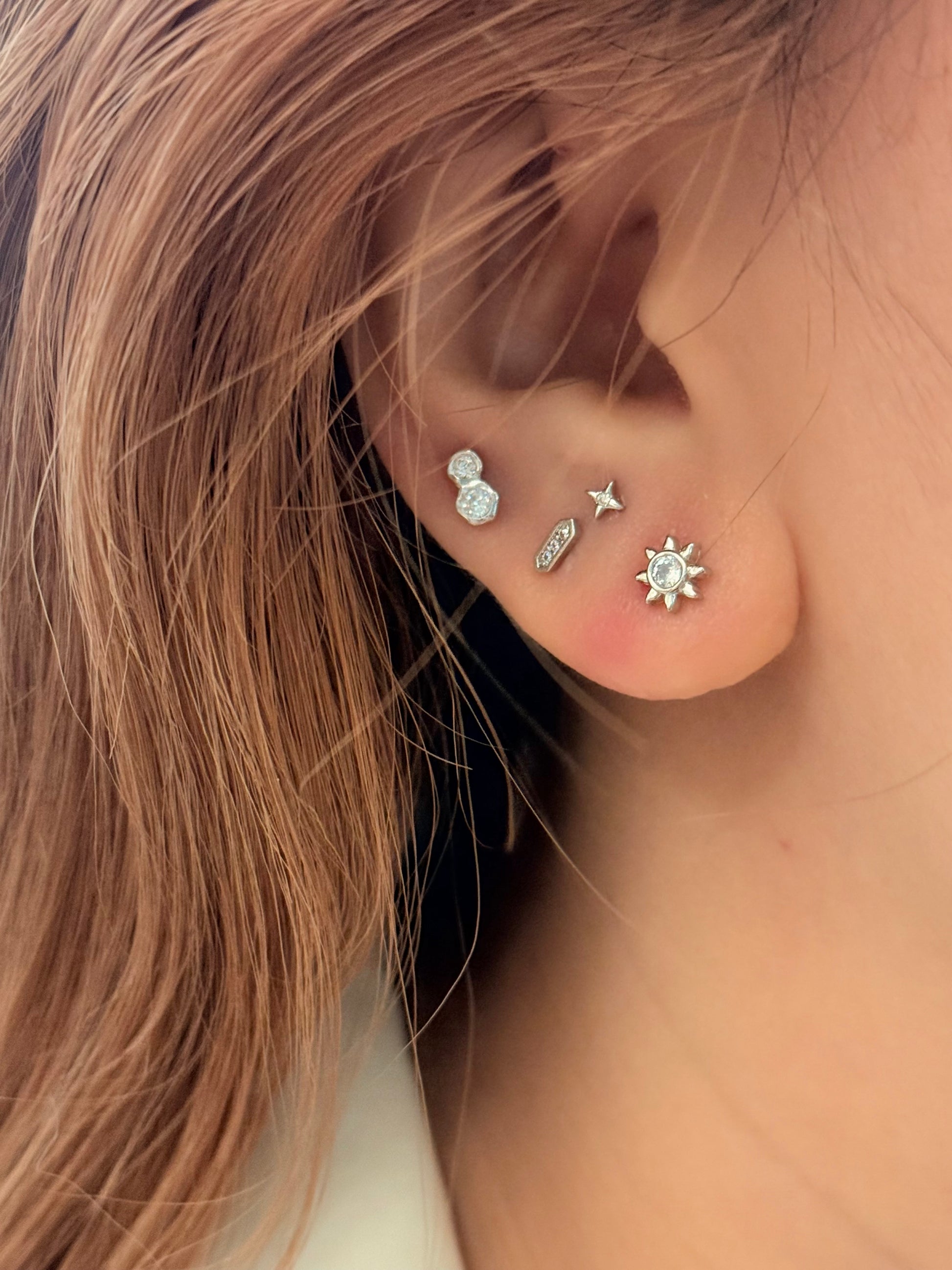 Sun cz stud s925 piercing earring