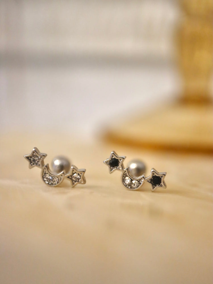 Curve bar star & crescent surgical steel piercing stud