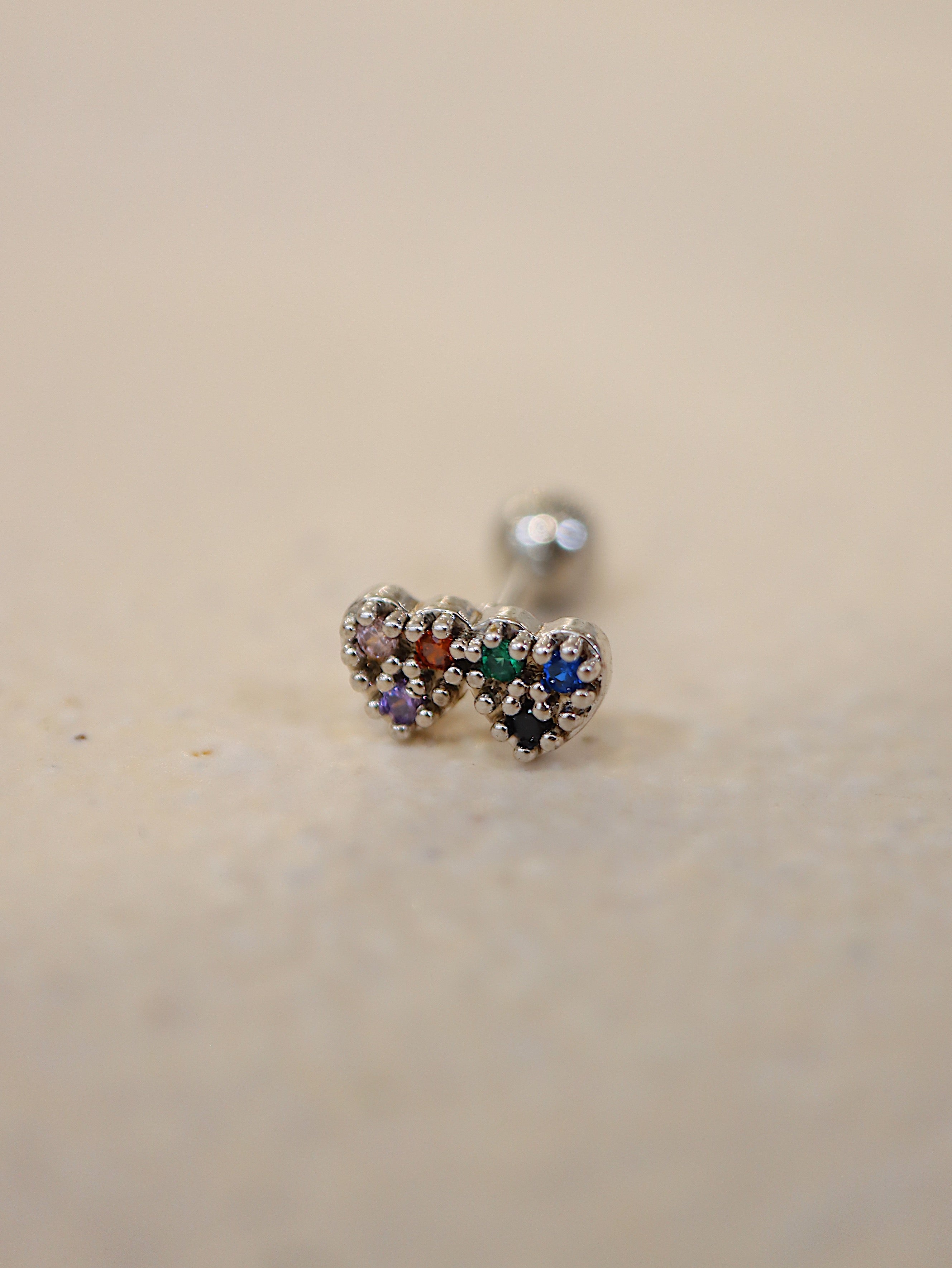 Double heart surgical steel piercing