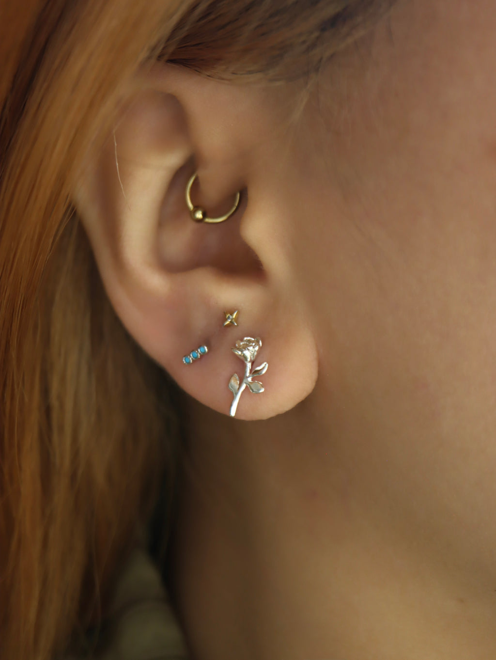 Rose silver tone earrings