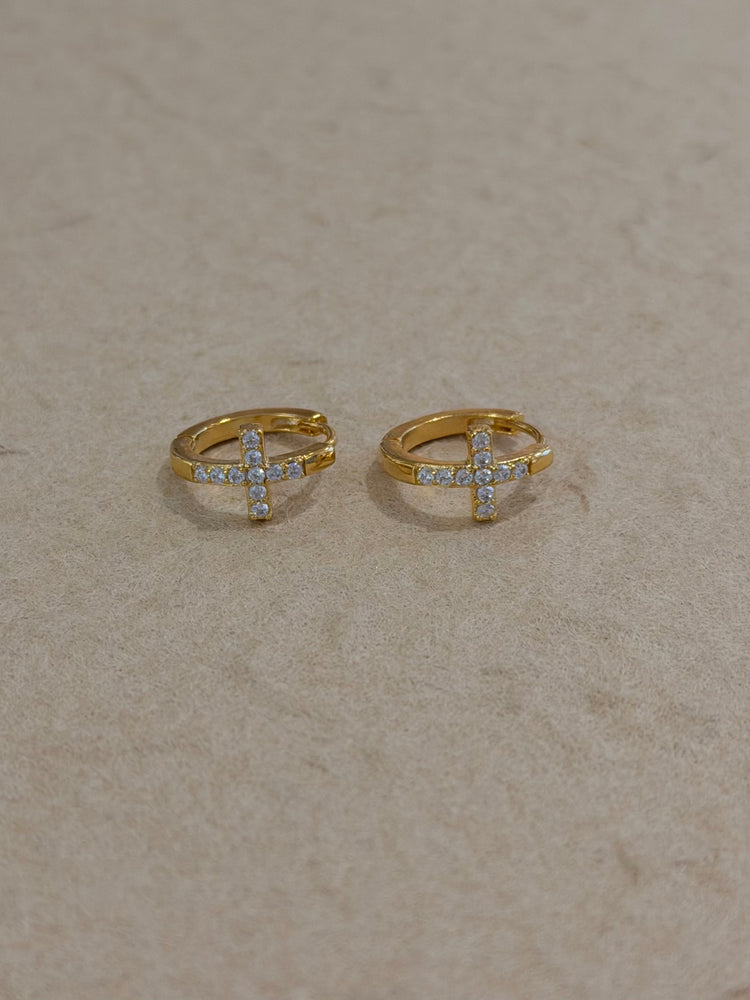 Pavé Cross Hinged Hoop Earrings