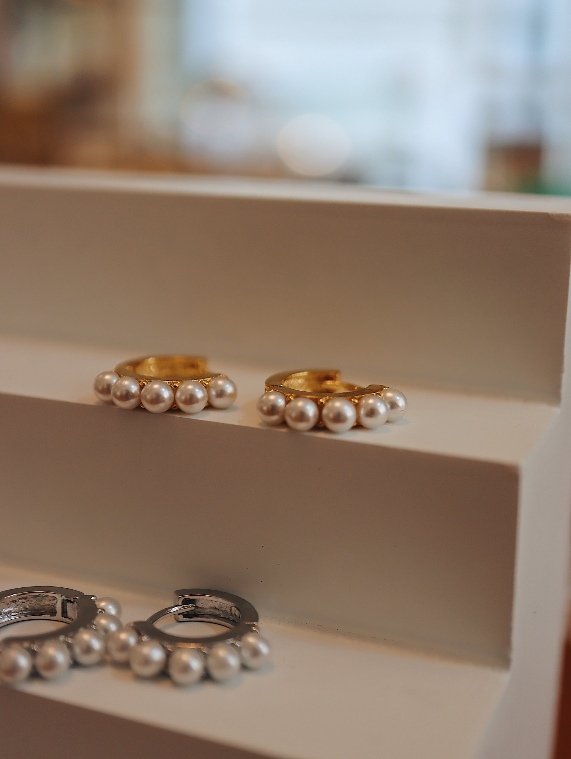 Pearl stud hoop earrings