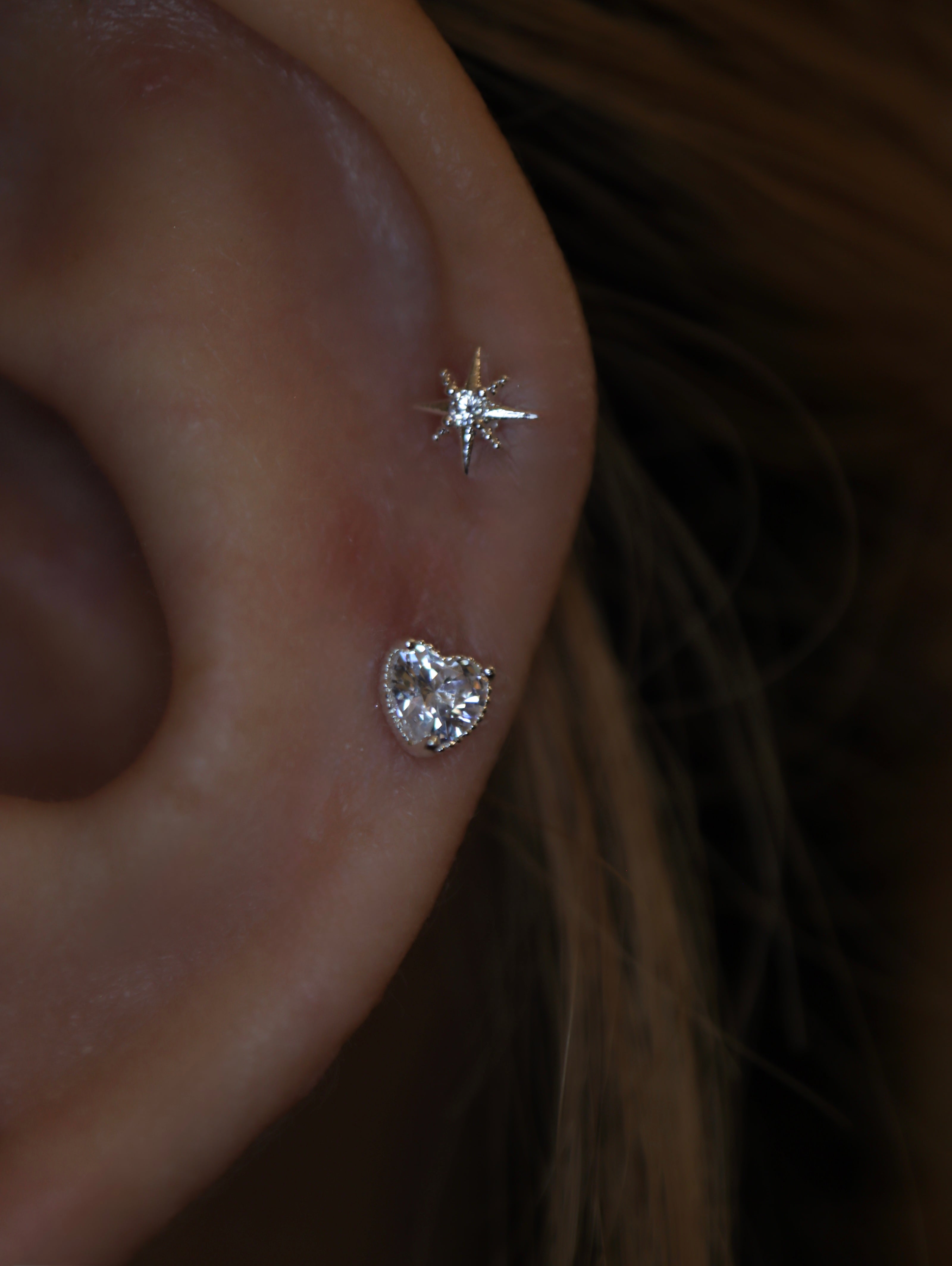 Heart cz 925 silver piercing stud  (1pc)
