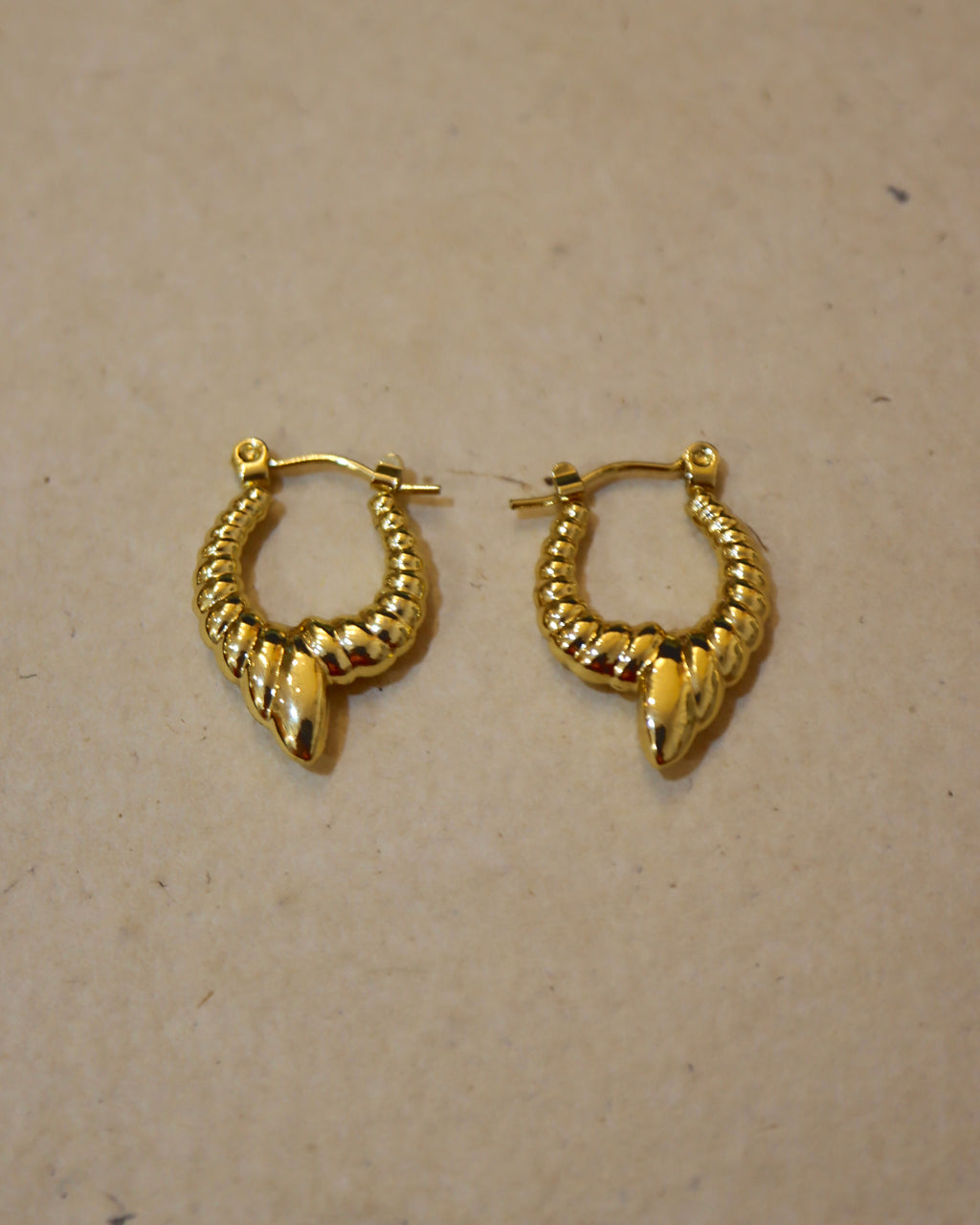 Gold Twisted Rope Earrings with Pointed Finial