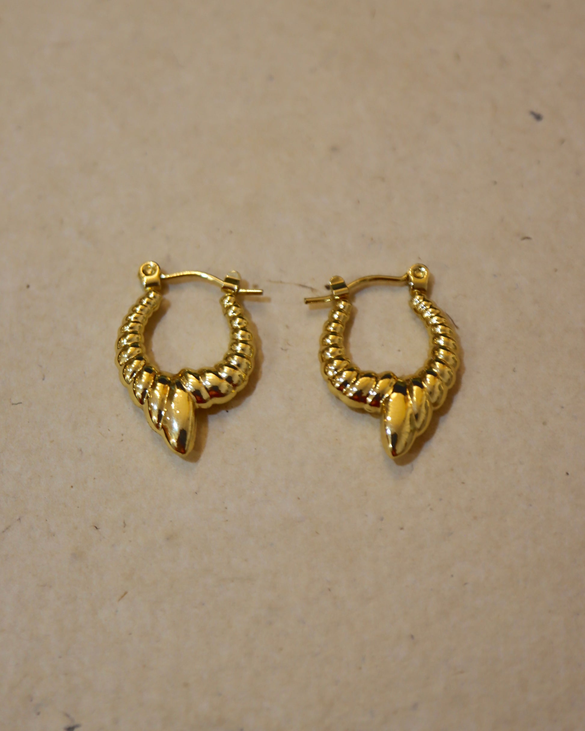 Gold Twisted Rope Earrings with Pointed Finial