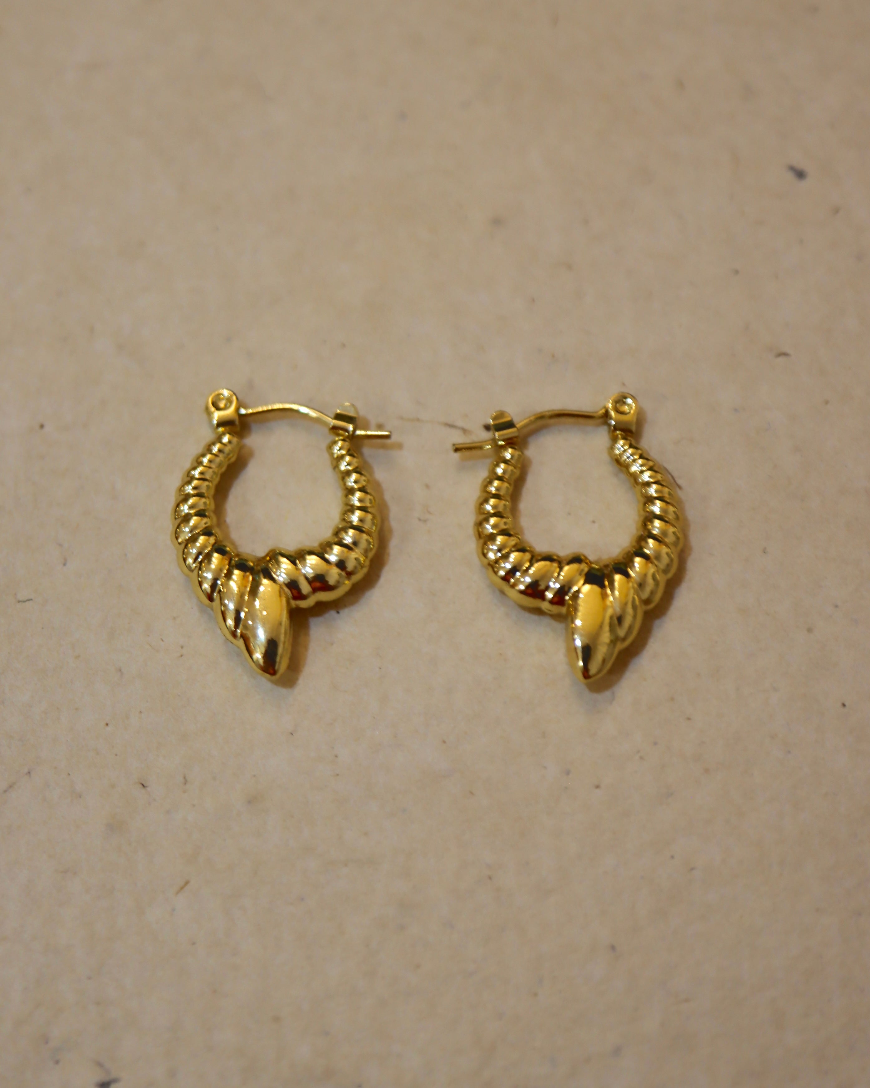 Gold Twisted Rope Earrings with Pointed Finial