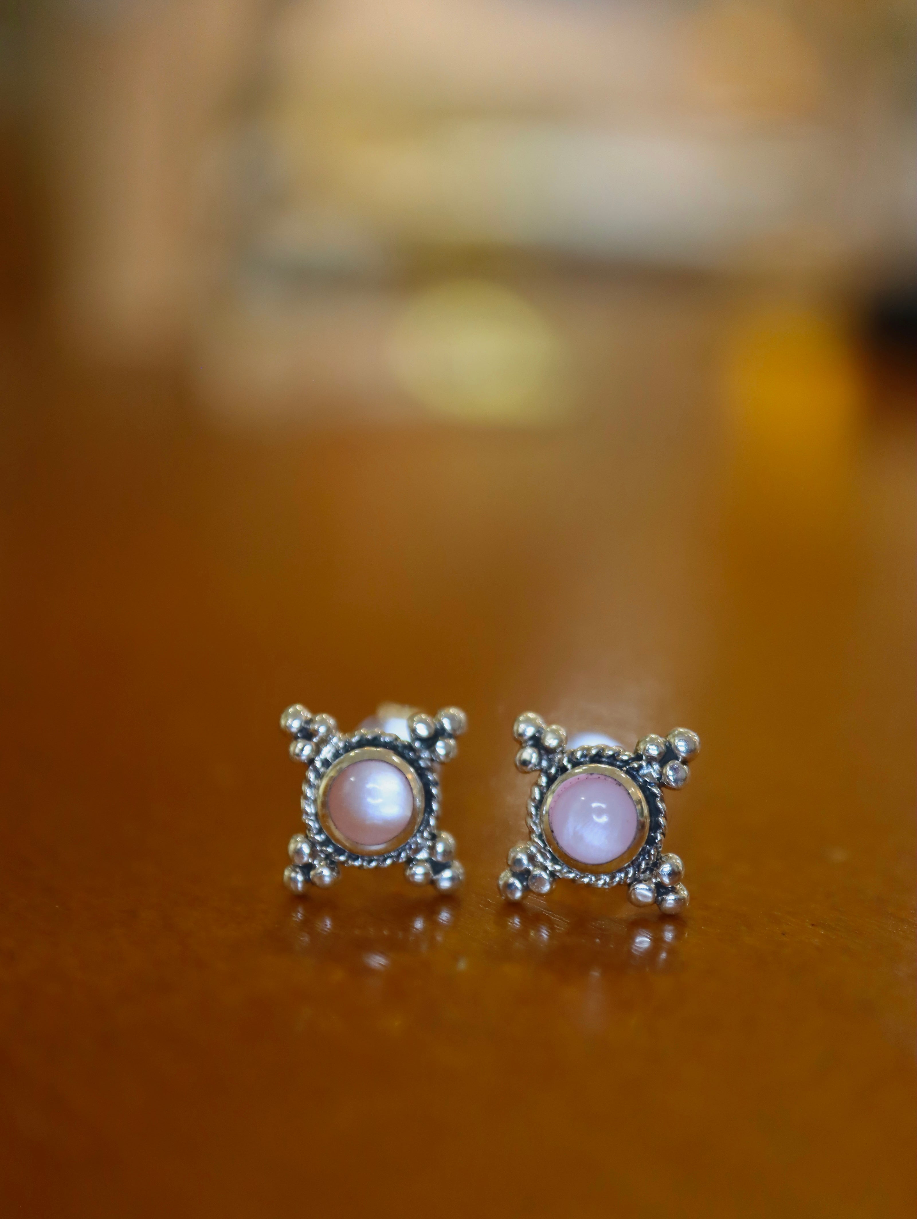 Pink mother pearl 925 silver earrings