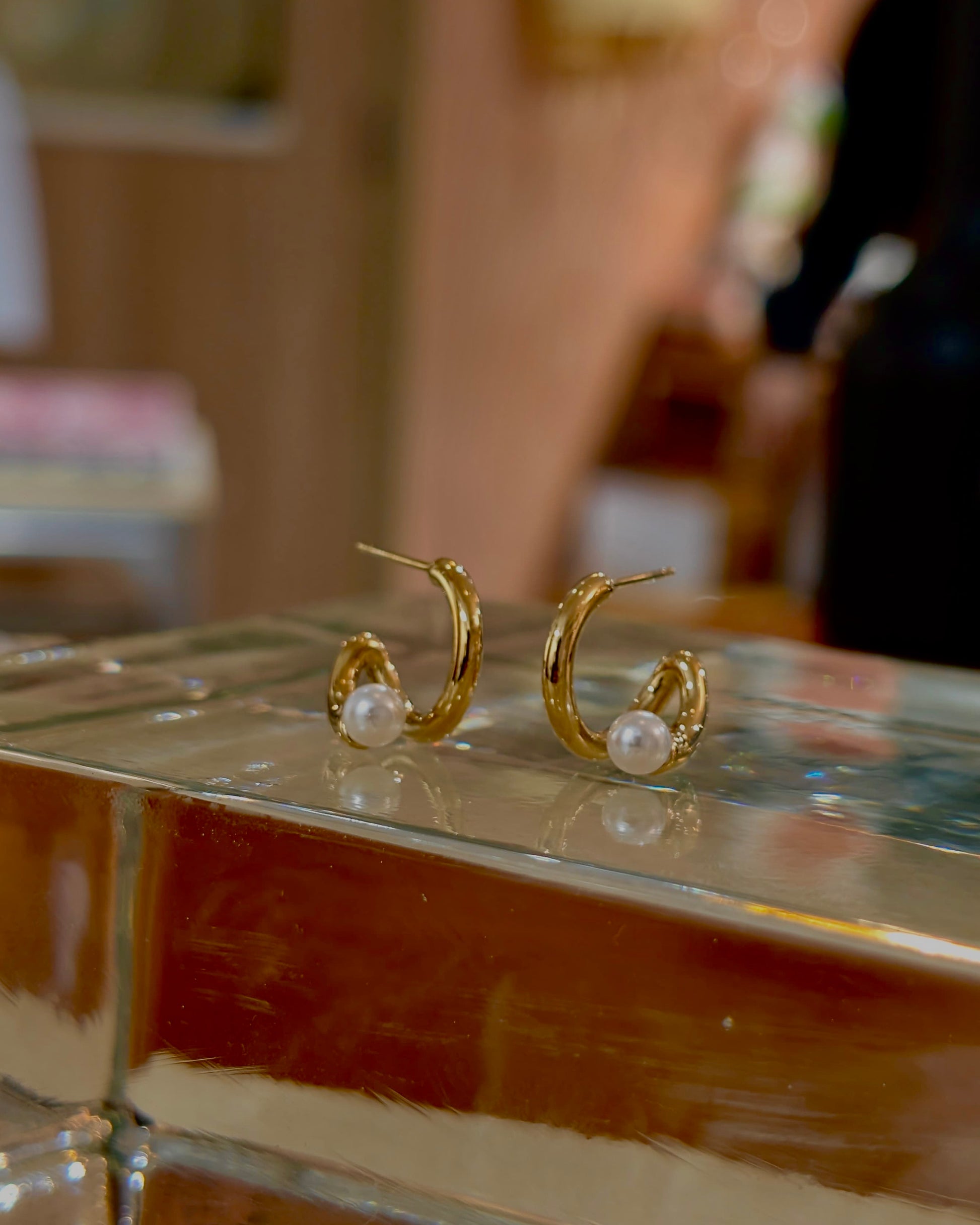 Double wrap pearl stainless steel earrings