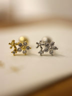Double floral cz surgical steel stud piercing (1pc)