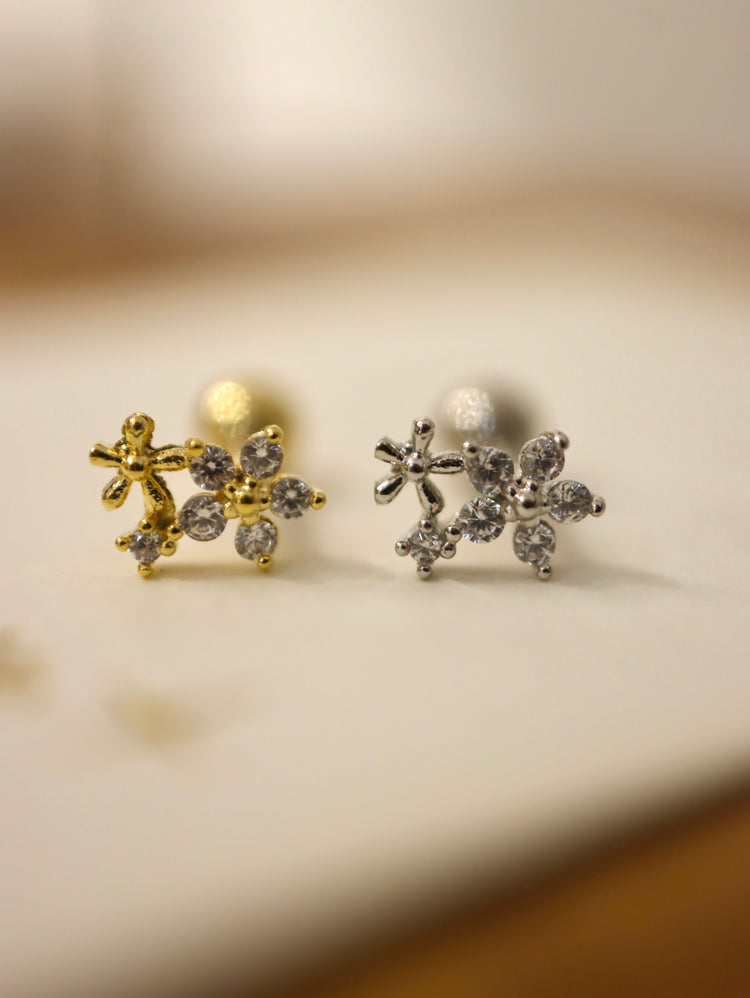Double floral cz surgical steel stud piercing (1pc)