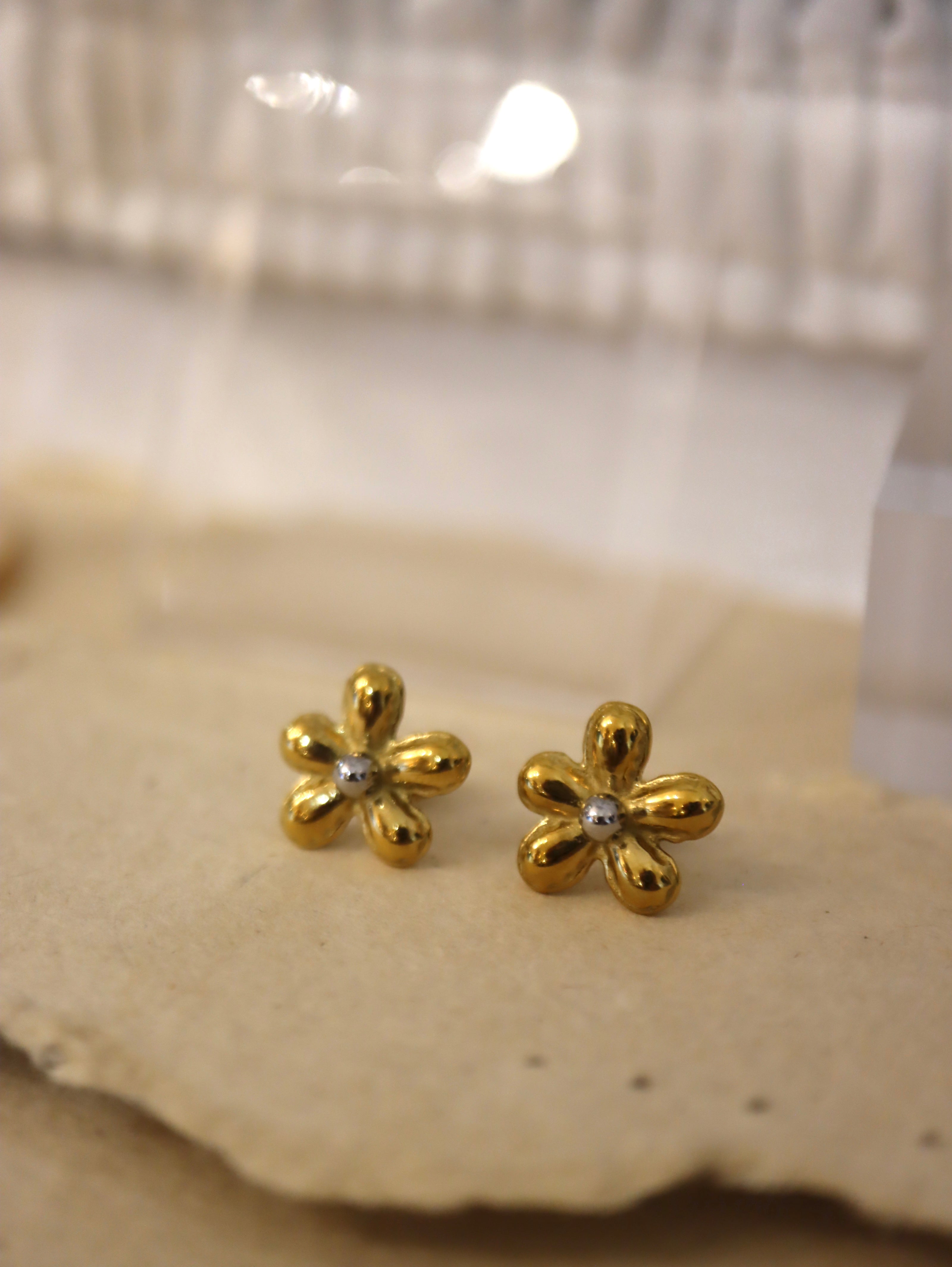 Mix tone stainless steel floral earrings